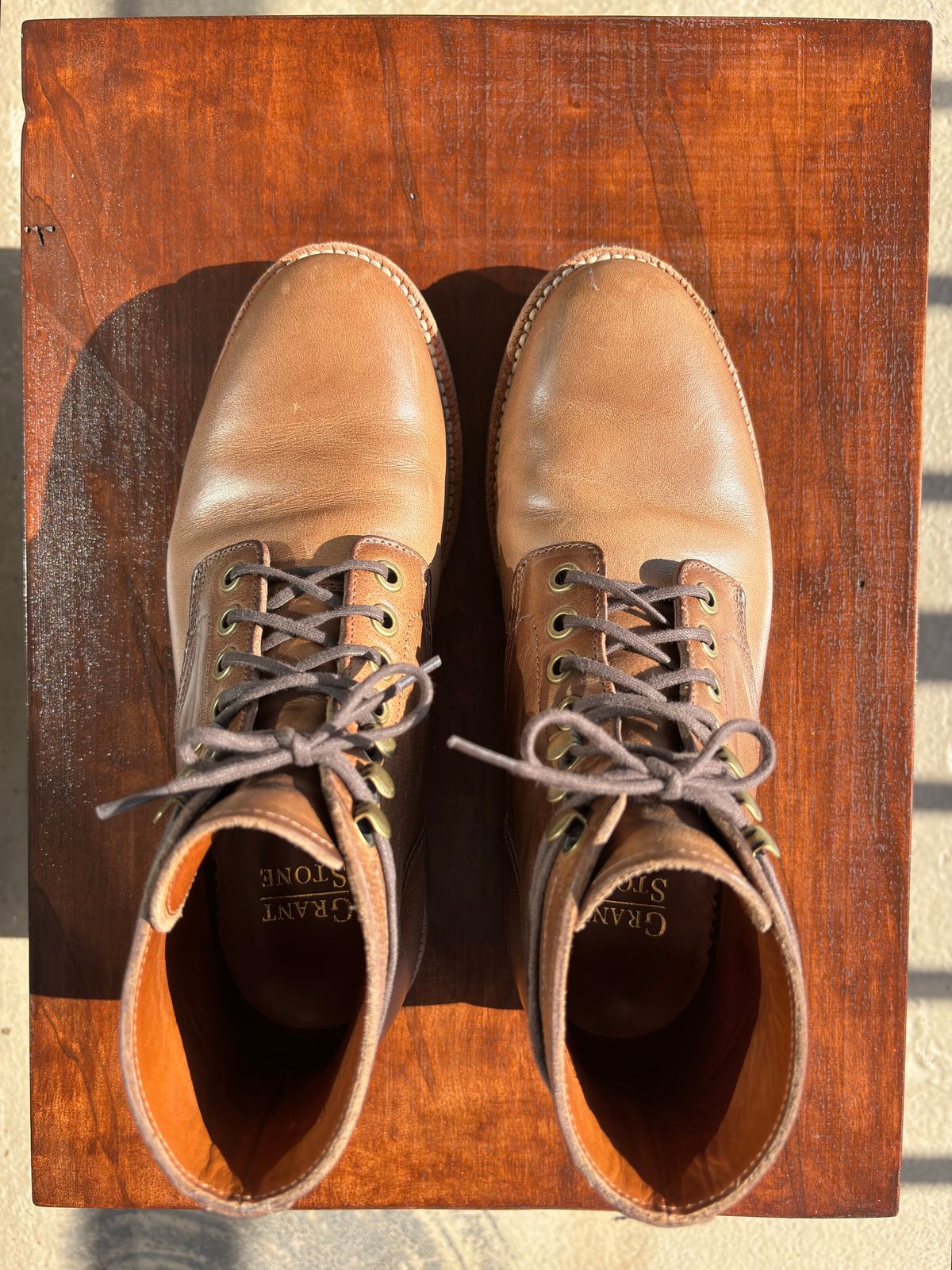 Photo by babblingboots on November 5, 2023 of the Grant Stone Nora Boot in Horween Dune Chromexcel.