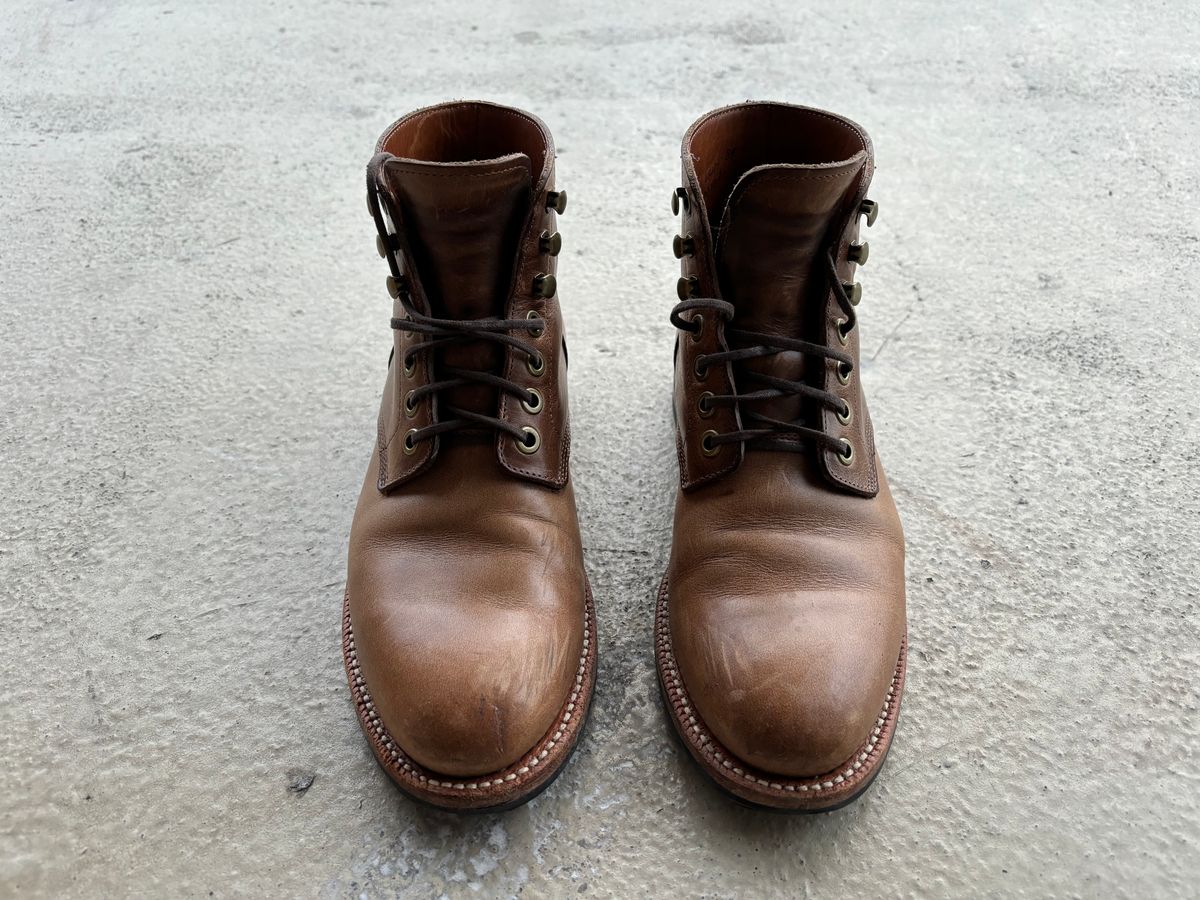 Photo by babblingboots on December 5, 2023 of the Grant Stone Nora Boot in Horween Dune Chromexcel.