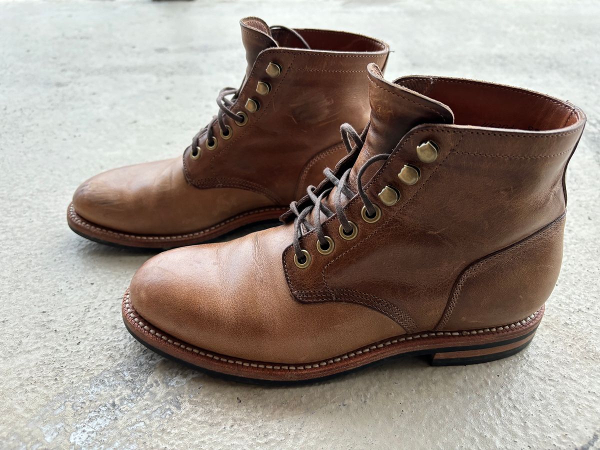 Photo by babblingboots on December 5, 2023 of the Grant Stone Nora Boot in Horween Dune Chromexcel.