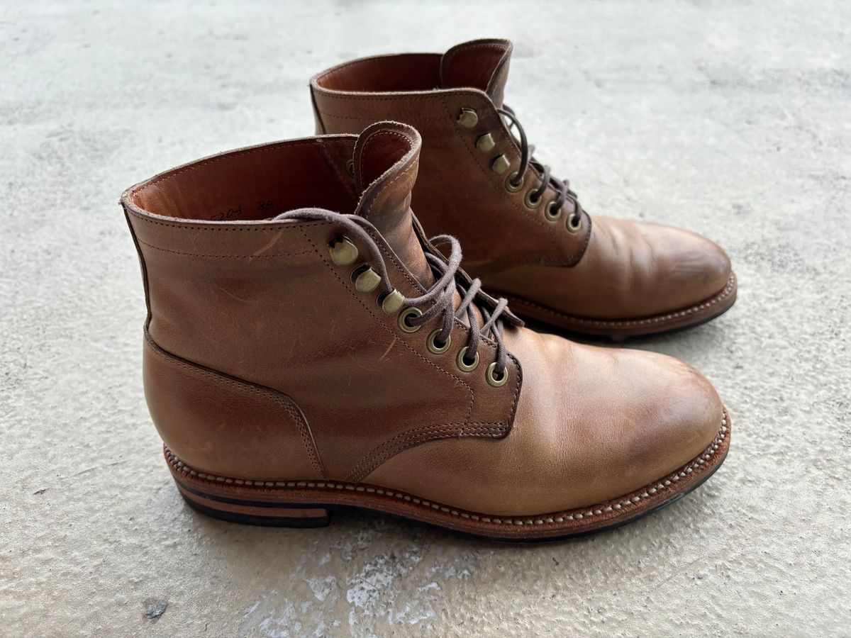 Photo by babblingboots on December 5, 2023 of the Grant Stone Nora Boot in Horween Dune Chromexcel.
