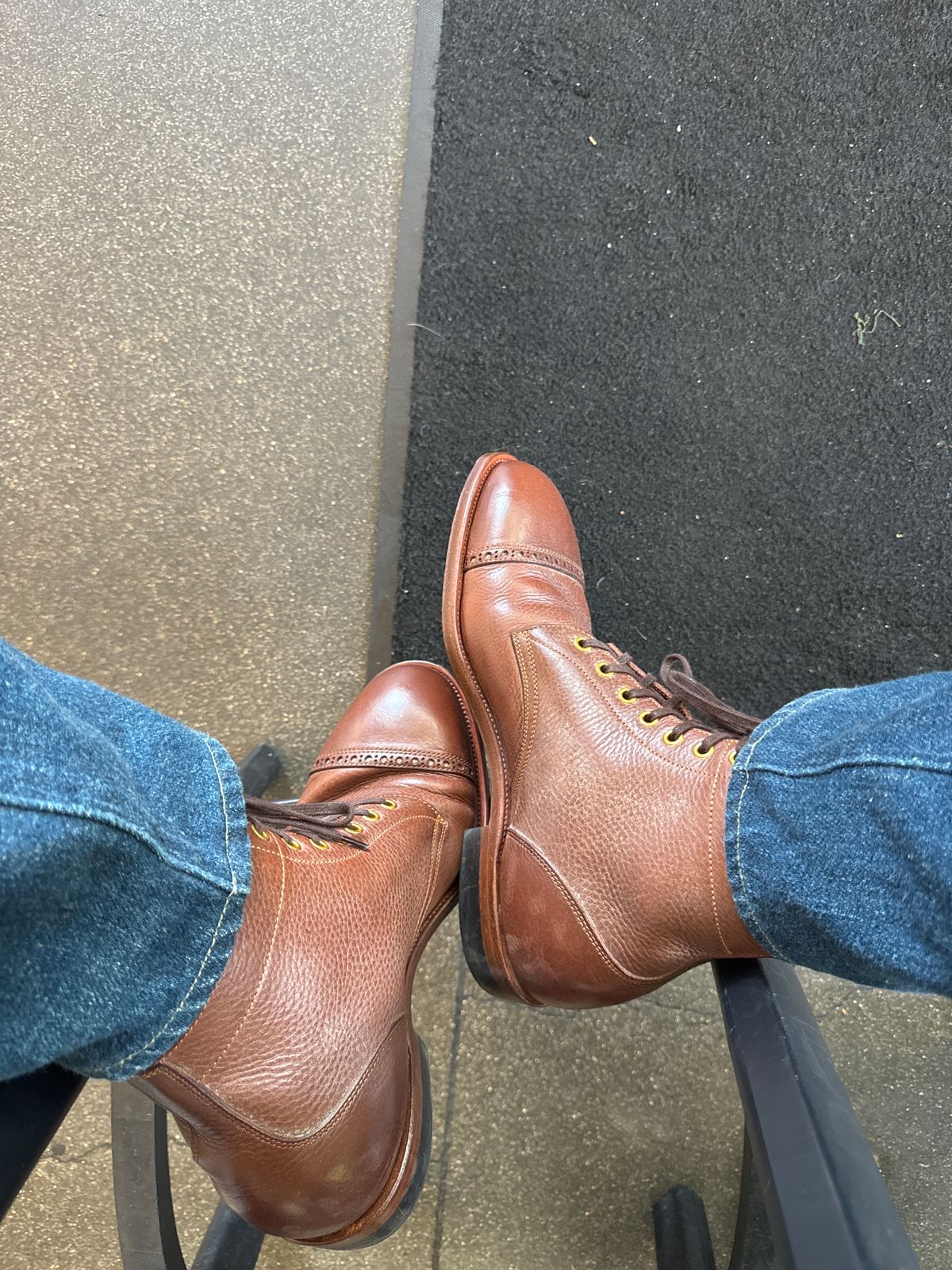 Photo by catchyname on September 27, 2024 of the Iron Boots Devil Dog in Coffee Brown Italy Waxed Bullhide.