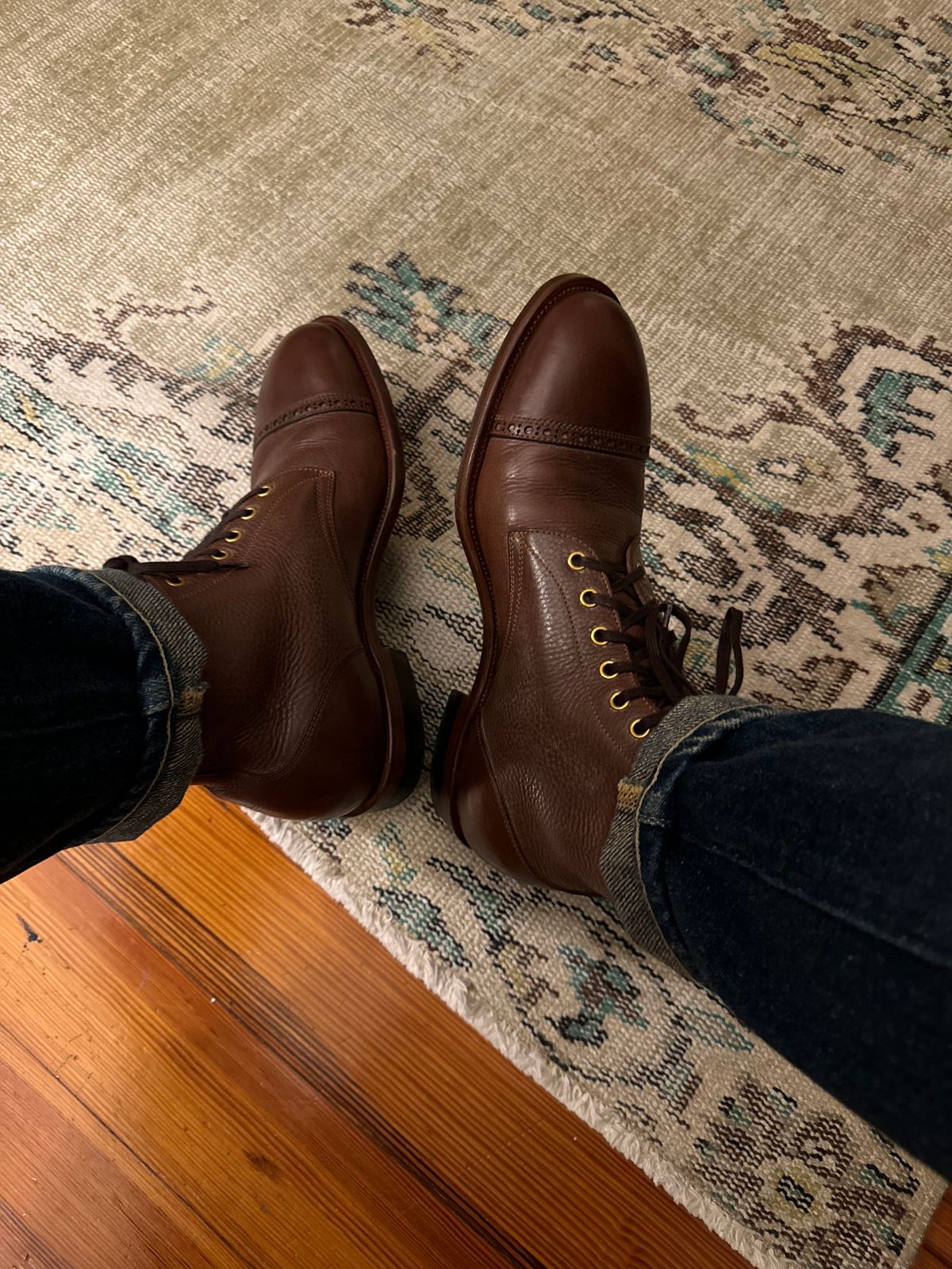 Photo by catchyname on July 12, 2024 of the Iron Boots Devil Dog in Coffee Brown Italy Waxed Bullhide.