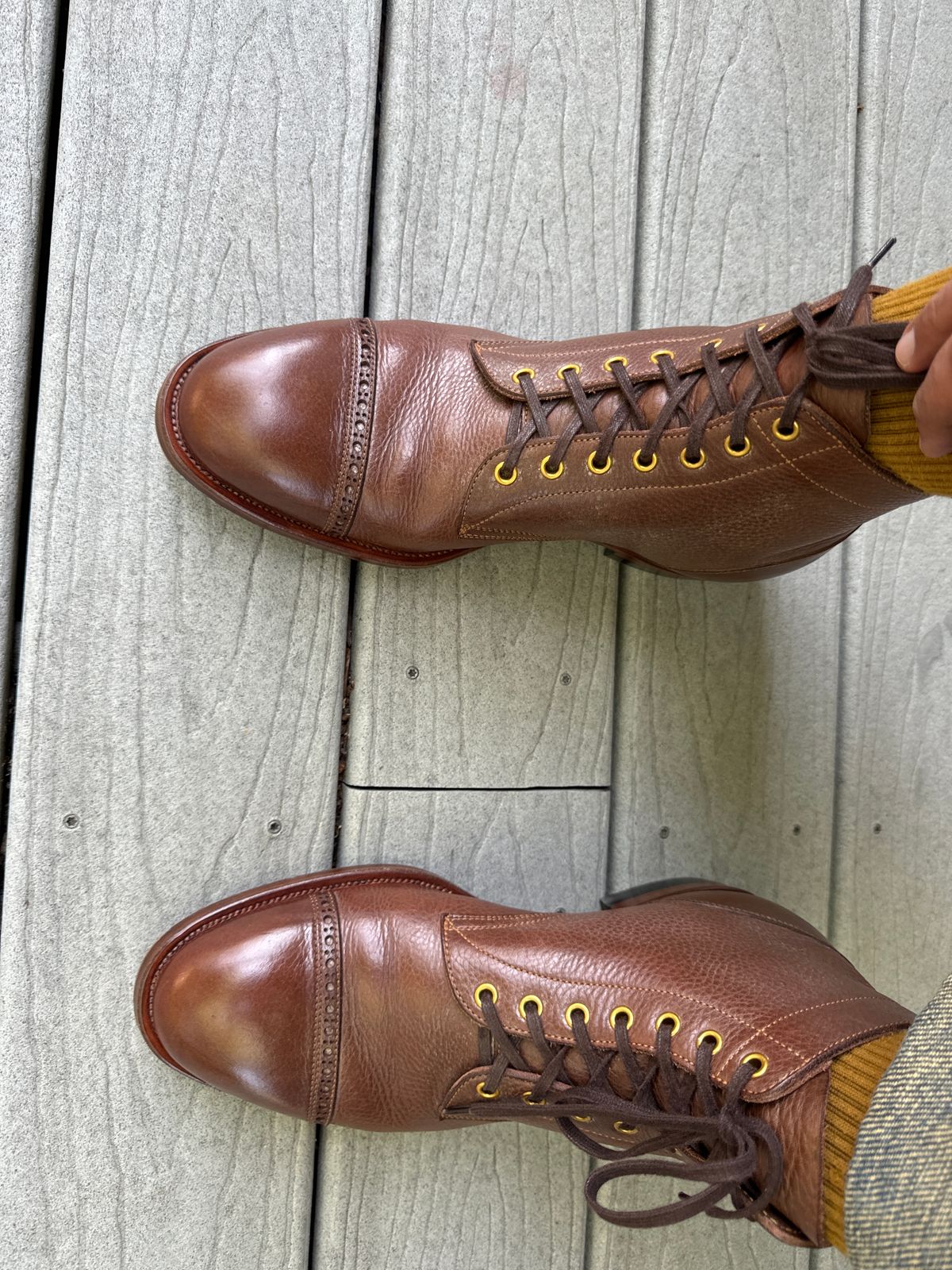 Photo by catchyname on September 27, 2024 of the Iron Boots Devil Dog in Coffee Brown Italy Waxed Bullhide.