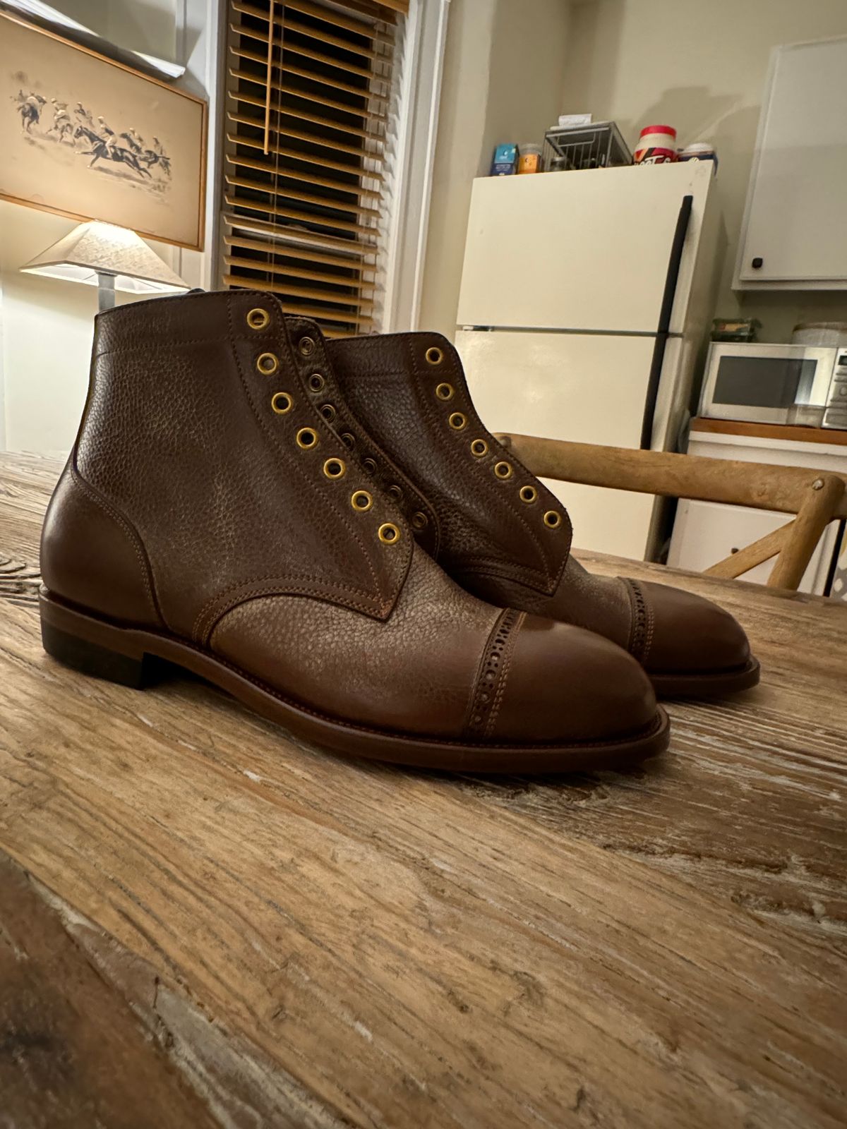 Photo by catchyname on March 8, 2024 of the Iron Boots Devil Dog in Coffee Brown Italy Waxed Bullhide.