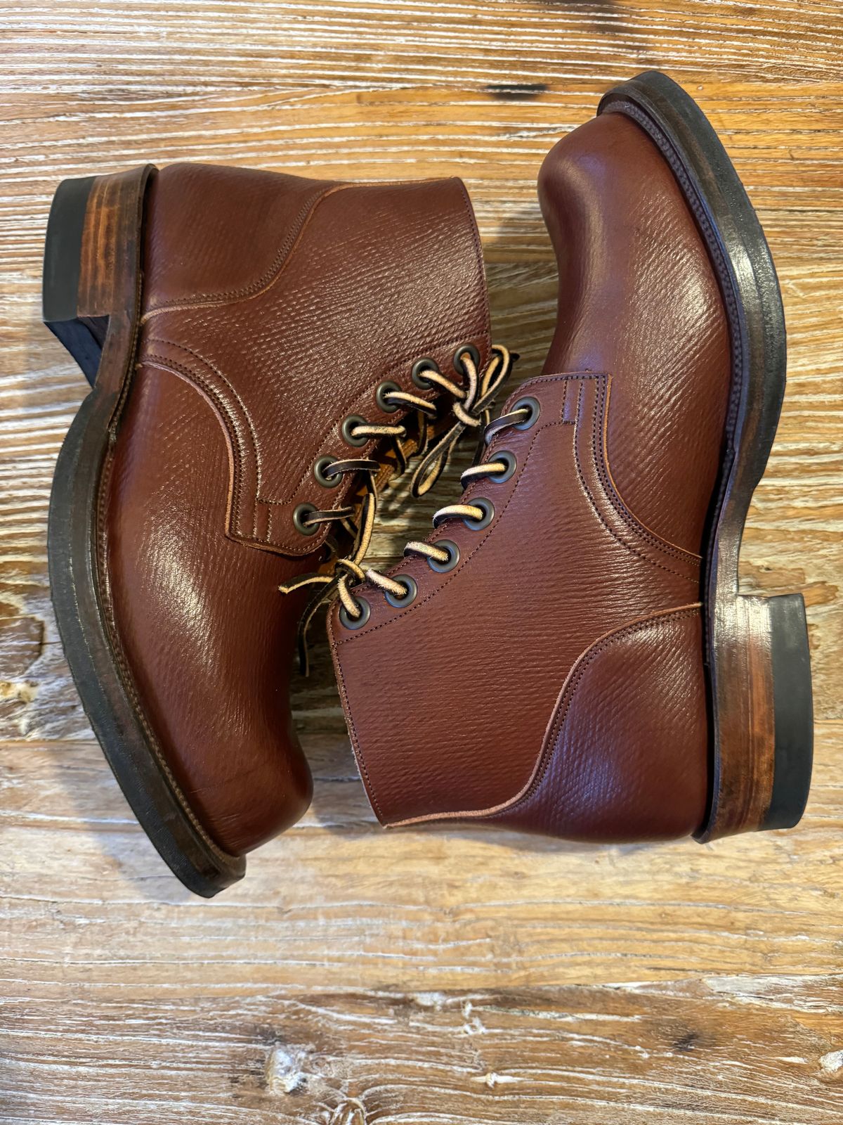 Photo by catchyname on November 1, 2023 of the Viberg Service Boot in J&FJ Baker Brown Russian Calf.