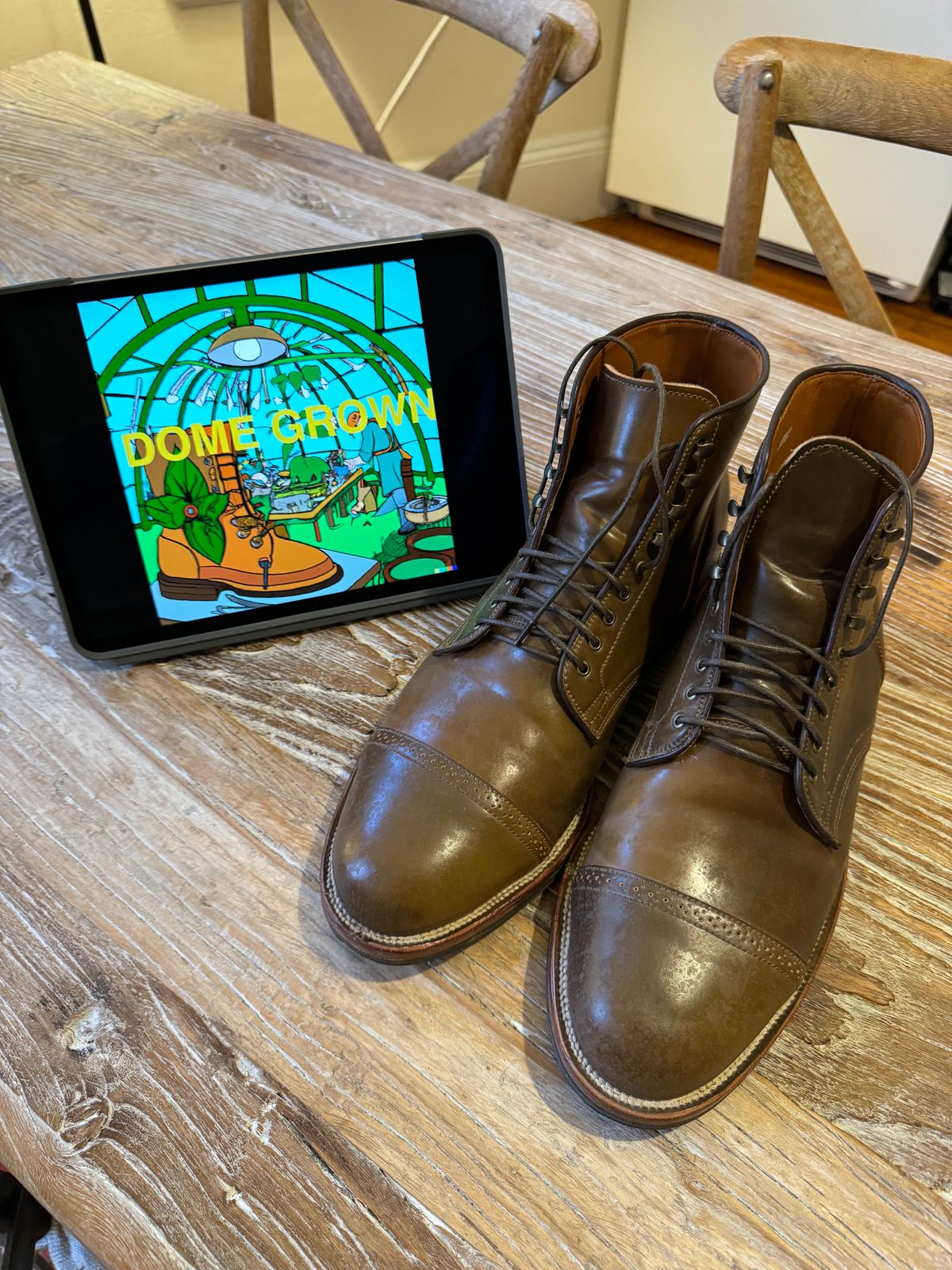 Photo by catchyname on November 1, 2023 of the Viberg Service Boot BCT in Horween Calvados Shell Cordovan.