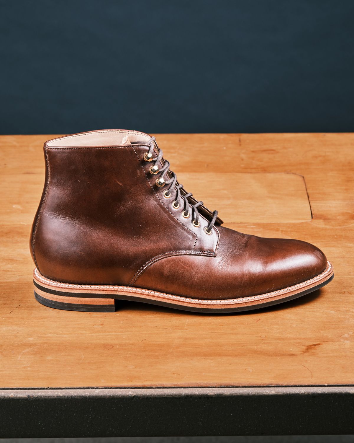 Photo by cliff.bar.nett on April 1, 2024 of the Grant Stone Edward Boot in Horween Walnut Chromexel.