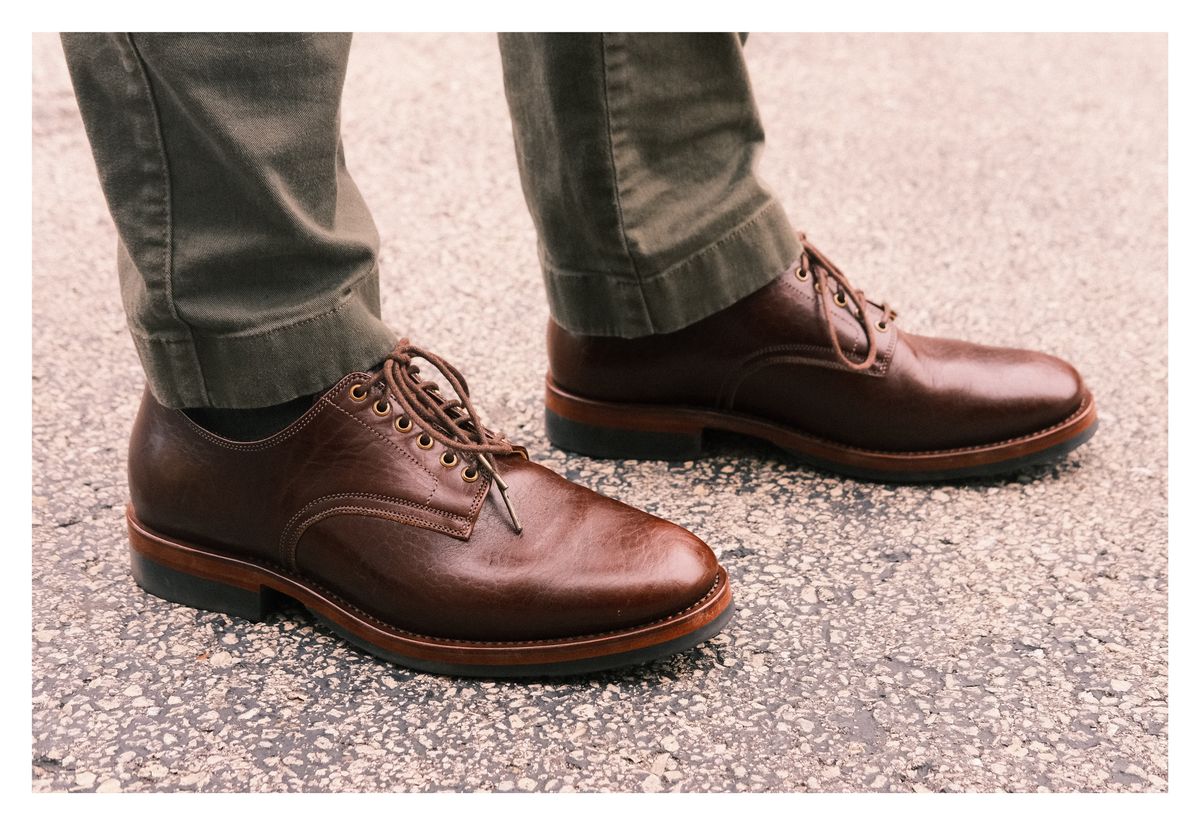 Photo by cliff.bar.nett on June 28, 2024 of the Sagara Officer Shoes in Shinki Red Brown Oiled Horsebutt.