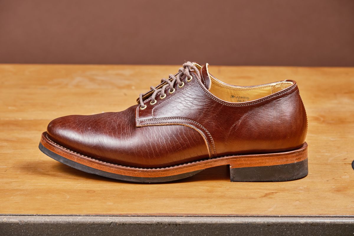 Photo by cliff.bar.nett on June 29, 2024 of the Sagara Officer Shoes in Shinki Red Brown Oiled Horsebutt.