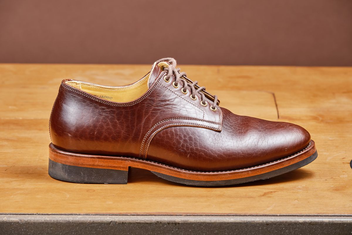 Photo by cliff.bar.nett on June 29, 2024 of the Sagara Officer Shoes in Shinki Red Brown Oiled Horsebutt.