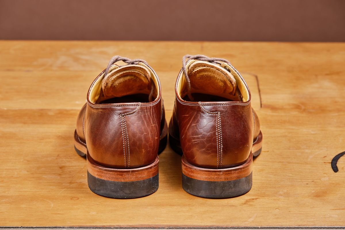 Photo by cliff.bar.nett on June 29, 2024 of the Sagara Officer Shoes in Shinki Red Brown Oiled Horsebutt.