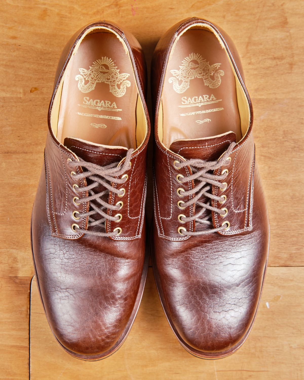 Photo by cliff.bar.nett on June 29, 2024 of the Sagara Officer Shoes in Shinki Red Brown Oiled Horsebutt.