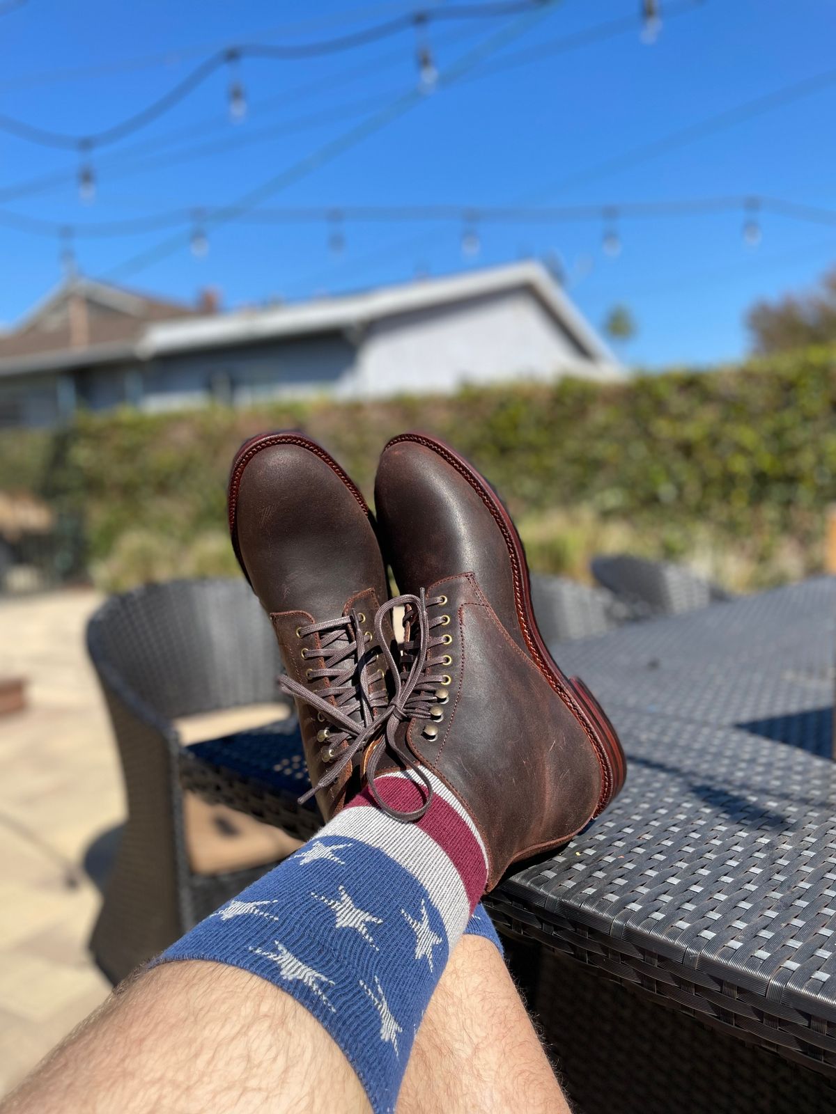 Photo by Armmmmm on October 1, 2022 of the Grant Stone Edward Boot in C.F. Stead Tobacco Waxy Commander Suede.
