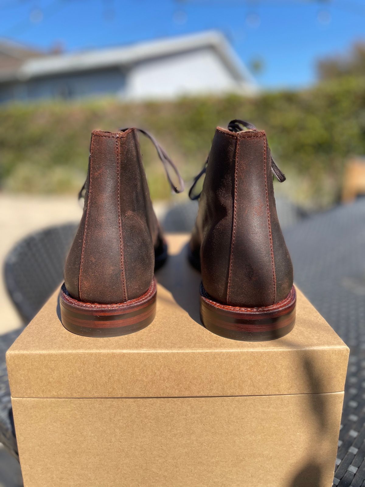 Photo by Armmmmm on October 1, 2022 of the Grant Stone Edward Boot in C.F. Stead Tobacco Waxy Commander Suede.