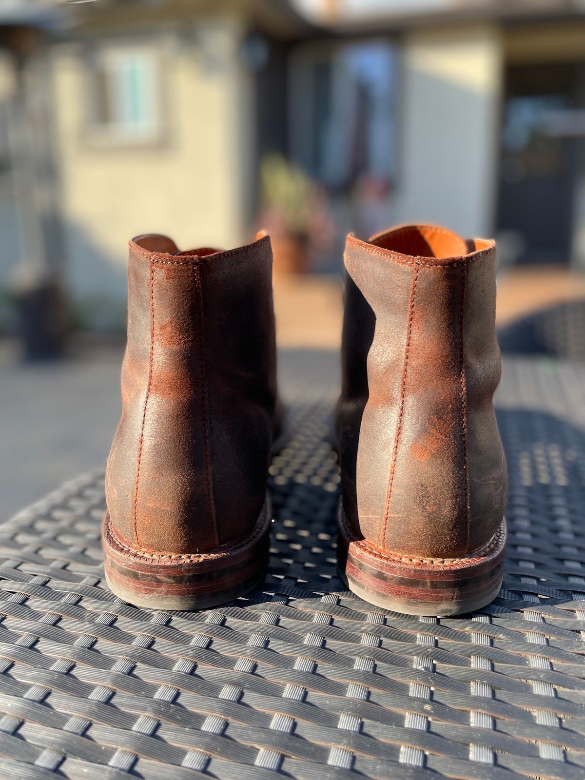 Photo by Armmmmm on November 2, 2022 of the Grant Stone Edward Boot in C.F. Stead Tobacco Waxy Commander Suede.