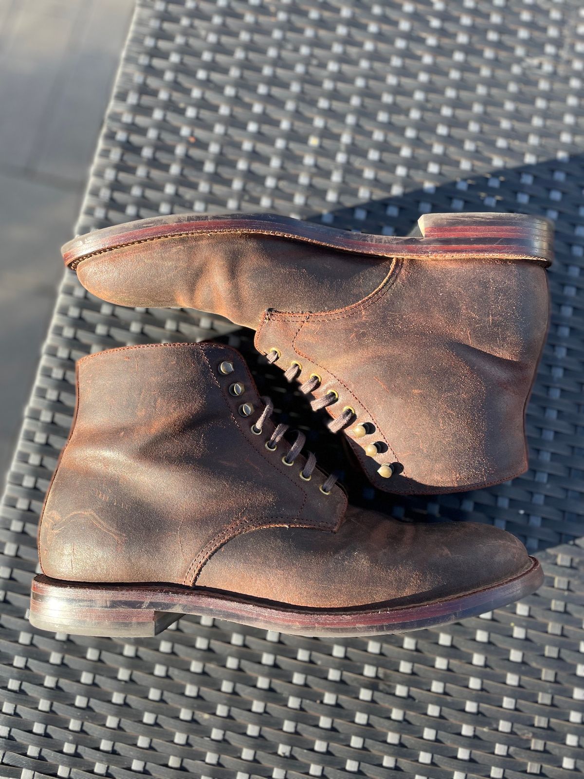 Photo by Armmmmm on November 2, 2022 of the Grant Stone Edward Boot in C.F. Stead Tobacco Waxy Commander Suede.
