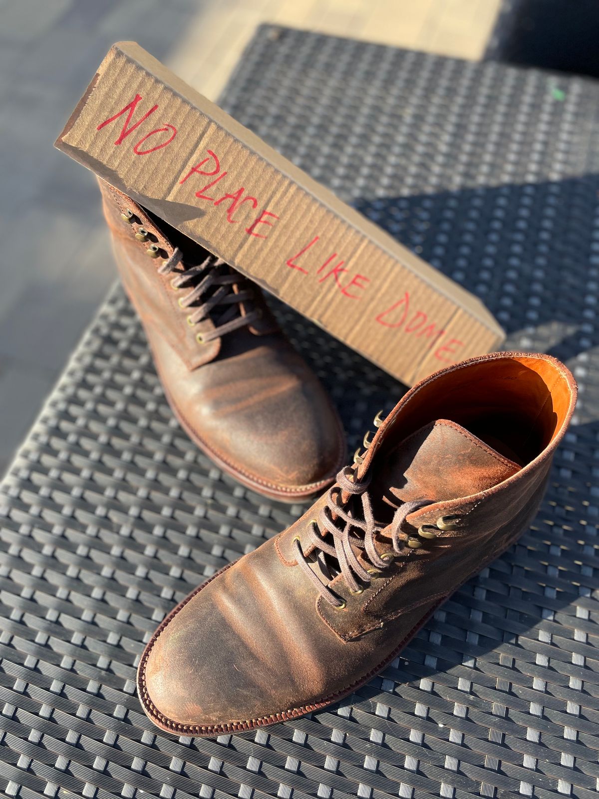 Photo by Armmmmm on November 2, 2022 of the Grant Stone Edward Boot in C.F. Stead Tobacco Waxy Commander Suede.