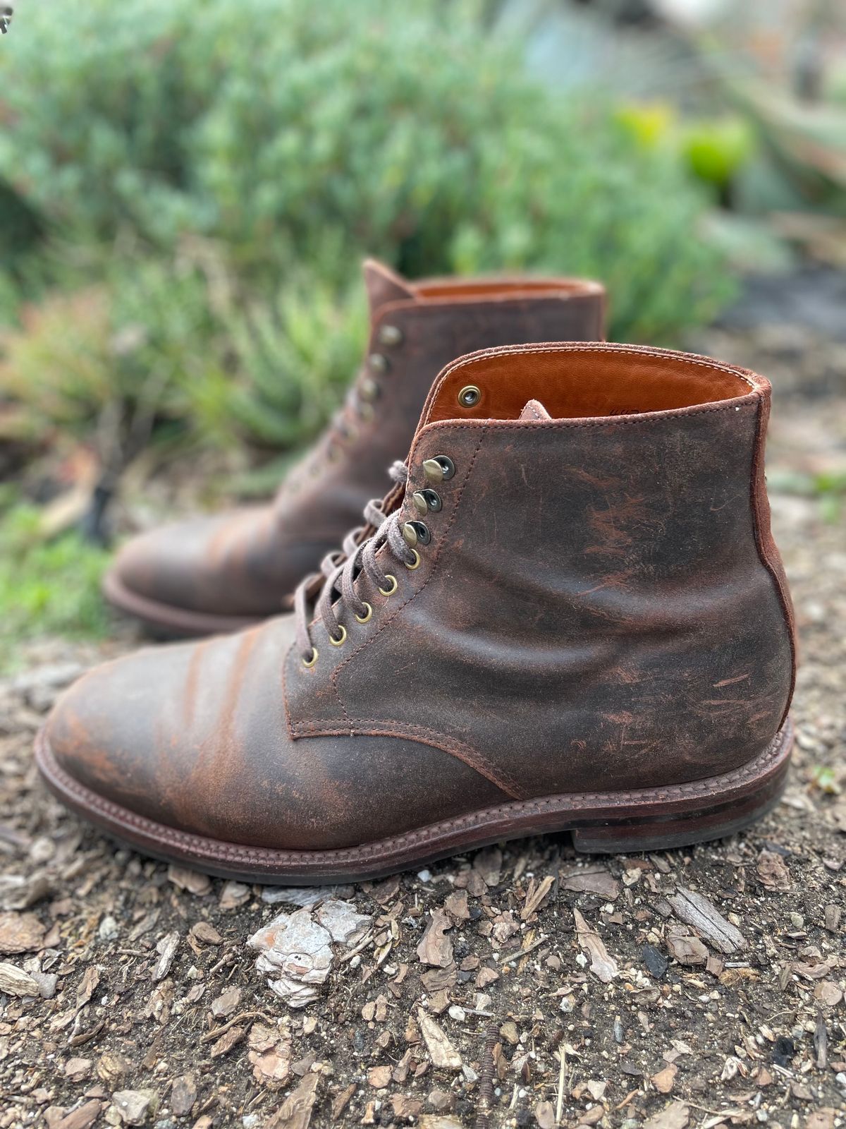 Photo by Armmmmm on March 5, 2023 of the Grant Stone Edward Boot in C.F. Stead Tobacco Waxy Commander Suede.