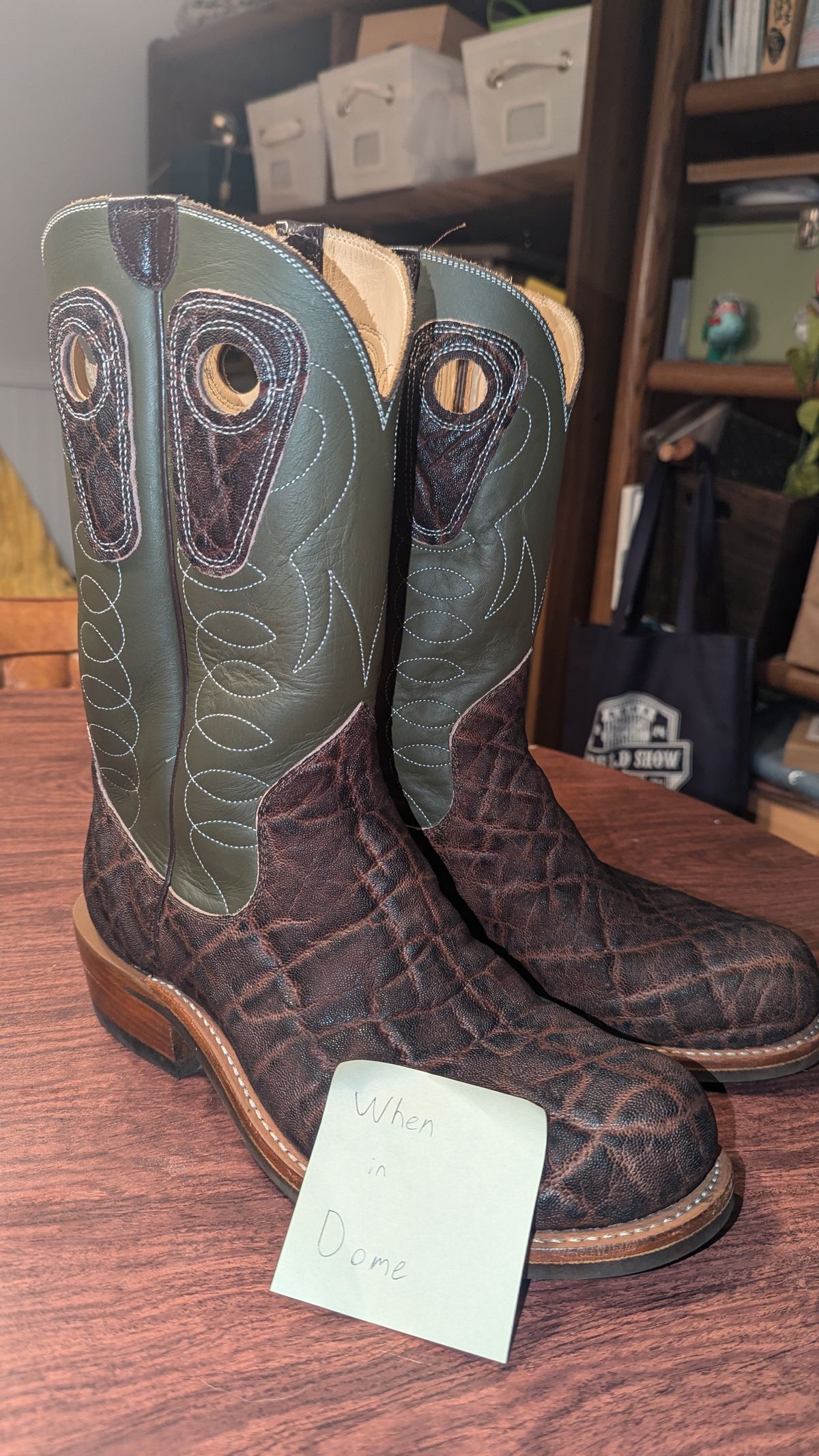 Photo by rotocheese on November 6, 2024 of the Beck Custom Cowboy Boots in Brown Elephant.