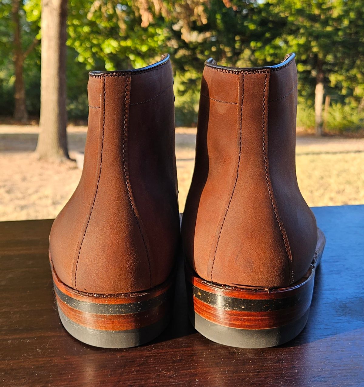 Photo by jj4483 on October 3, 2023 of the Alden Plain Toe Boot in Horween Tobacco Smooth Chamois.