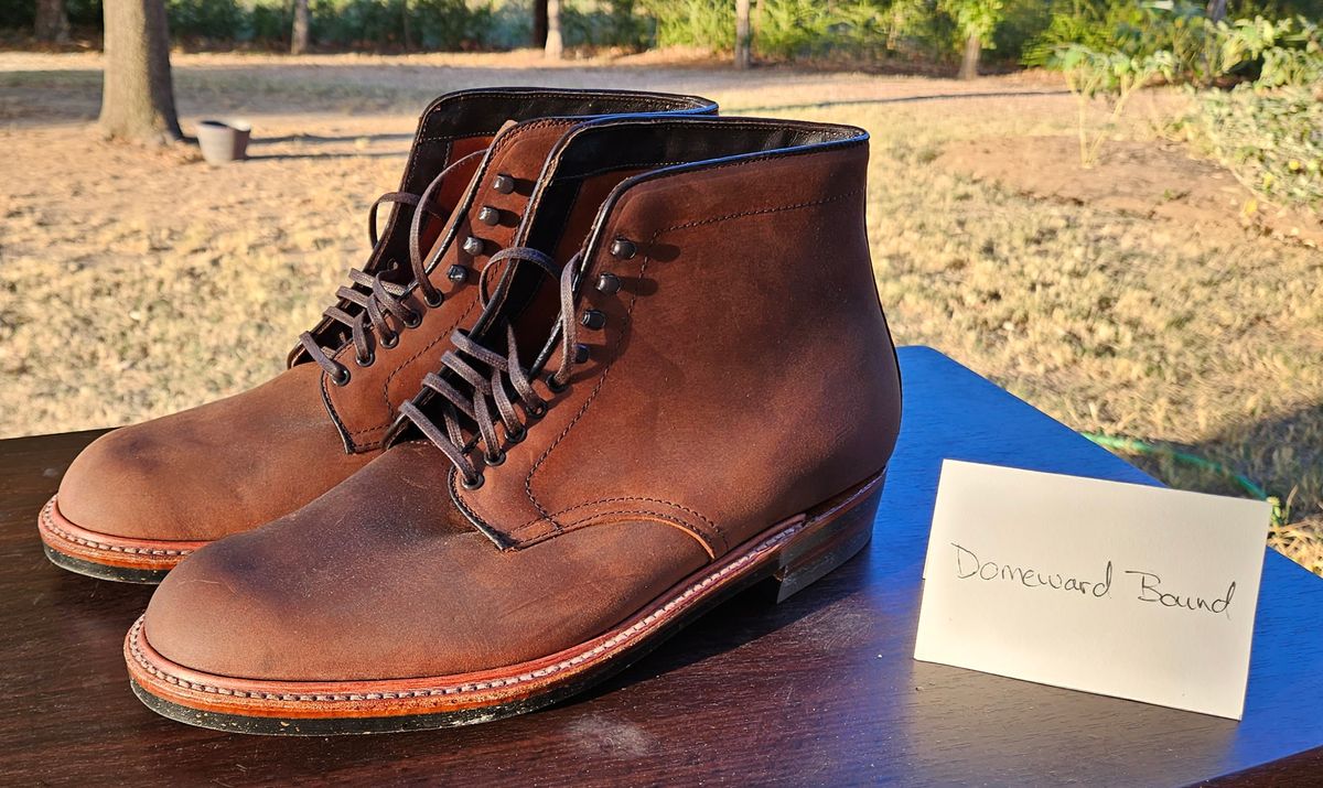 Photo by jj4483 on October 3, 2023 of the Alden Plain Toe Boot in Horween Tobacco Smooth Chamois.