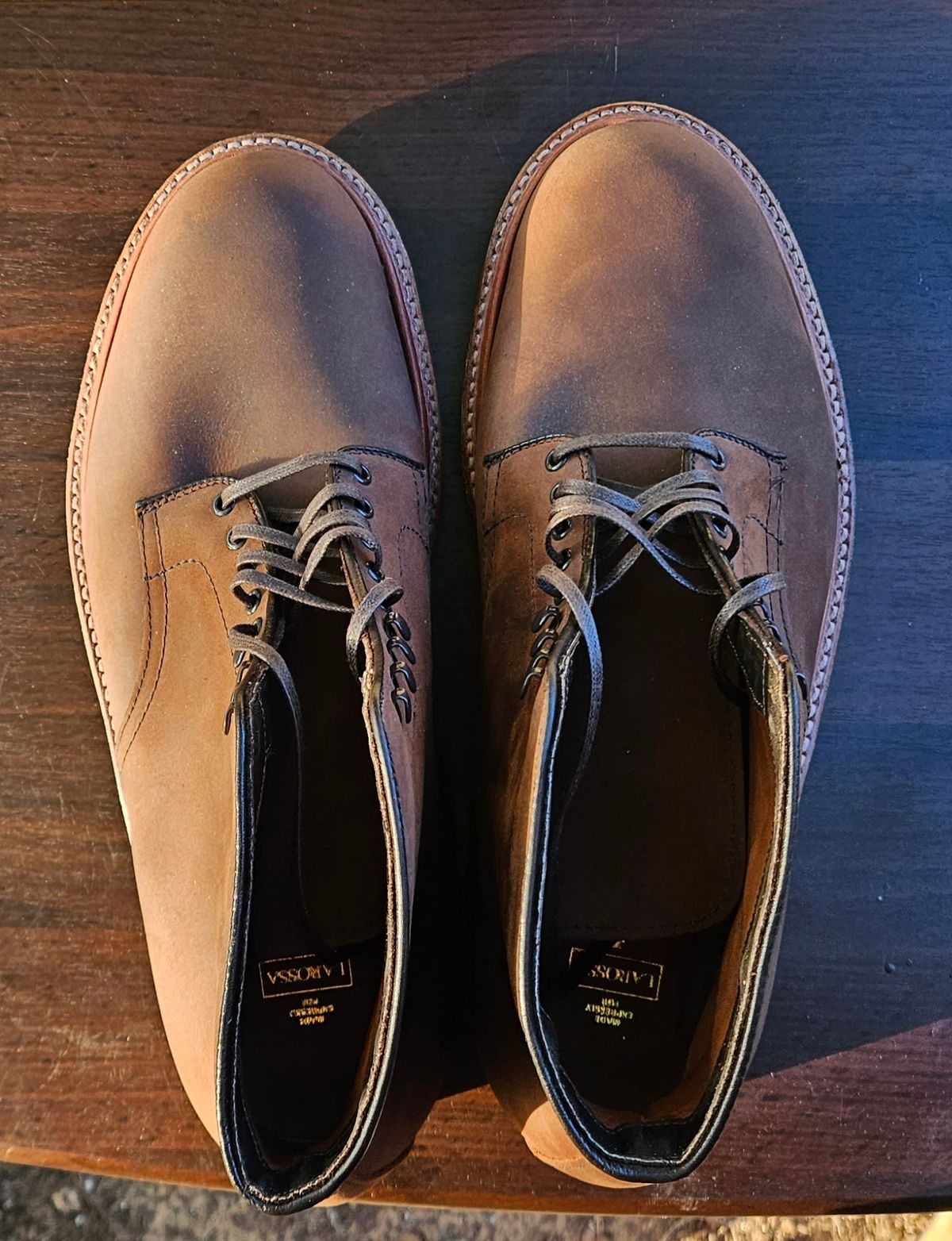 Photo by jj4483 on October 3, 2023 of the Alden Plain Toe Boot in Horween Tobacco Smooth Chamois.