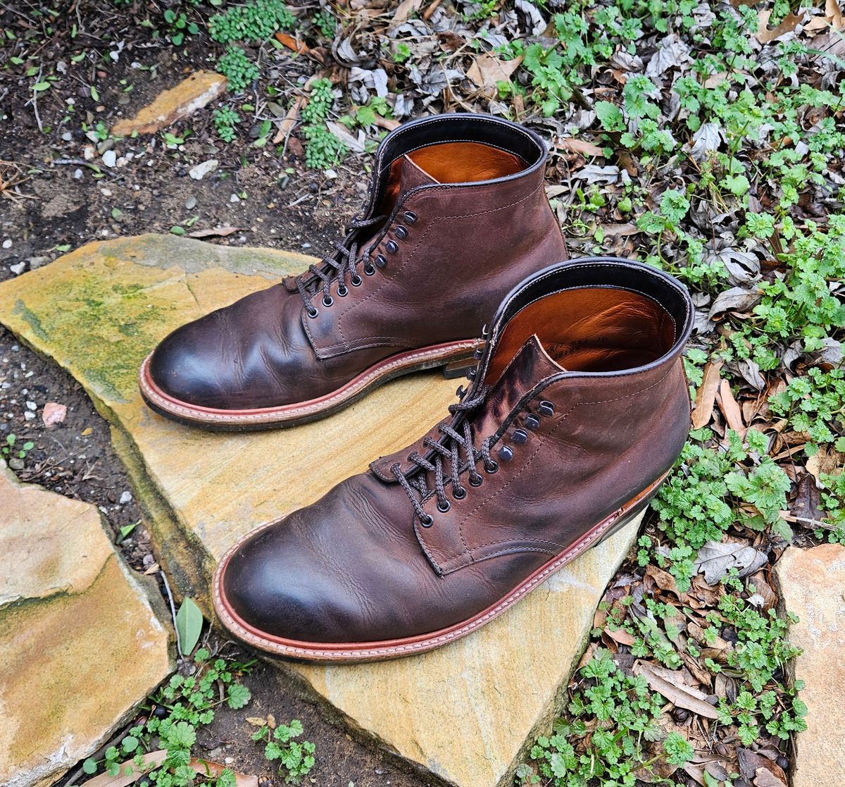 Photo by jj4483 on February 4, 2024 of the Alden Plain Toe Boot in Horween Tobacco Smooth Chamois.