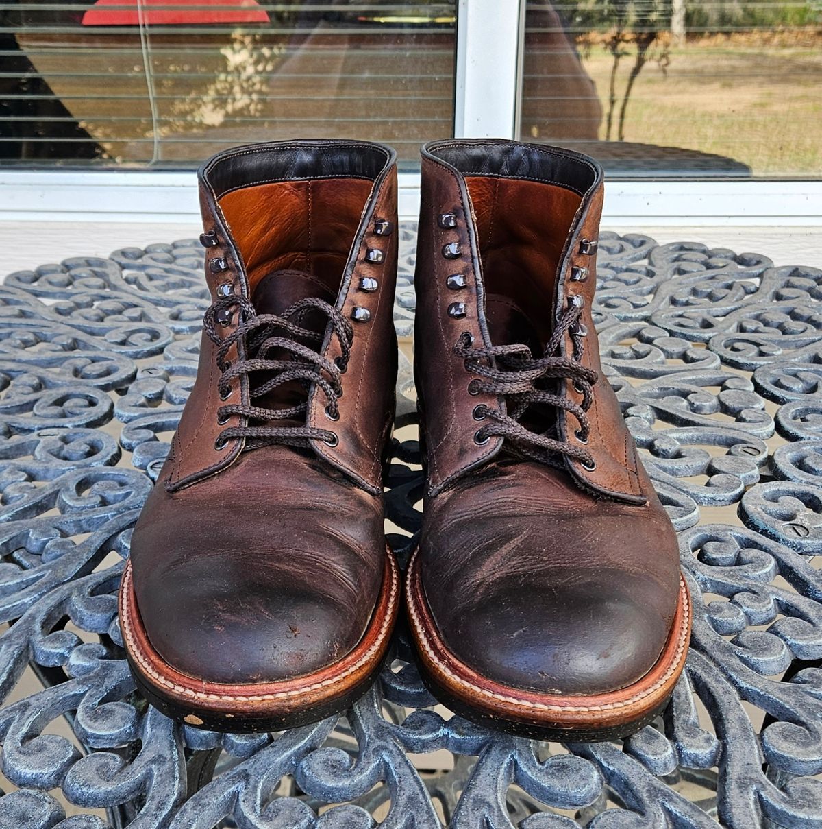 Photo by jj4483 on March 4, 2024 of the Alden Plain Toe Boot in Horween Tobacco Smooth Chamois.