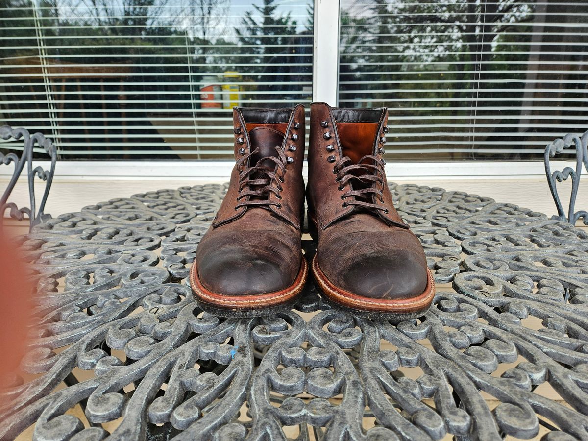 Photo by jj4483 on April 1, 2024 of the Alden Plain Toe Boot in Horween Tobacco Smooth Chamois.