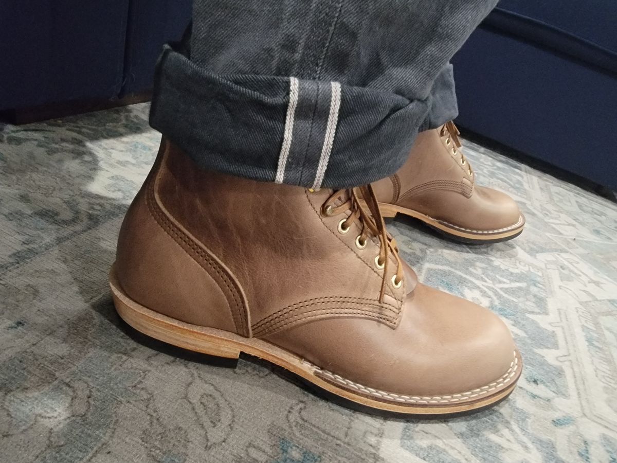 Photo by ShadyBoots on November 2, 2023 of the Nicks MTO in Horween Natural Chromexcel.