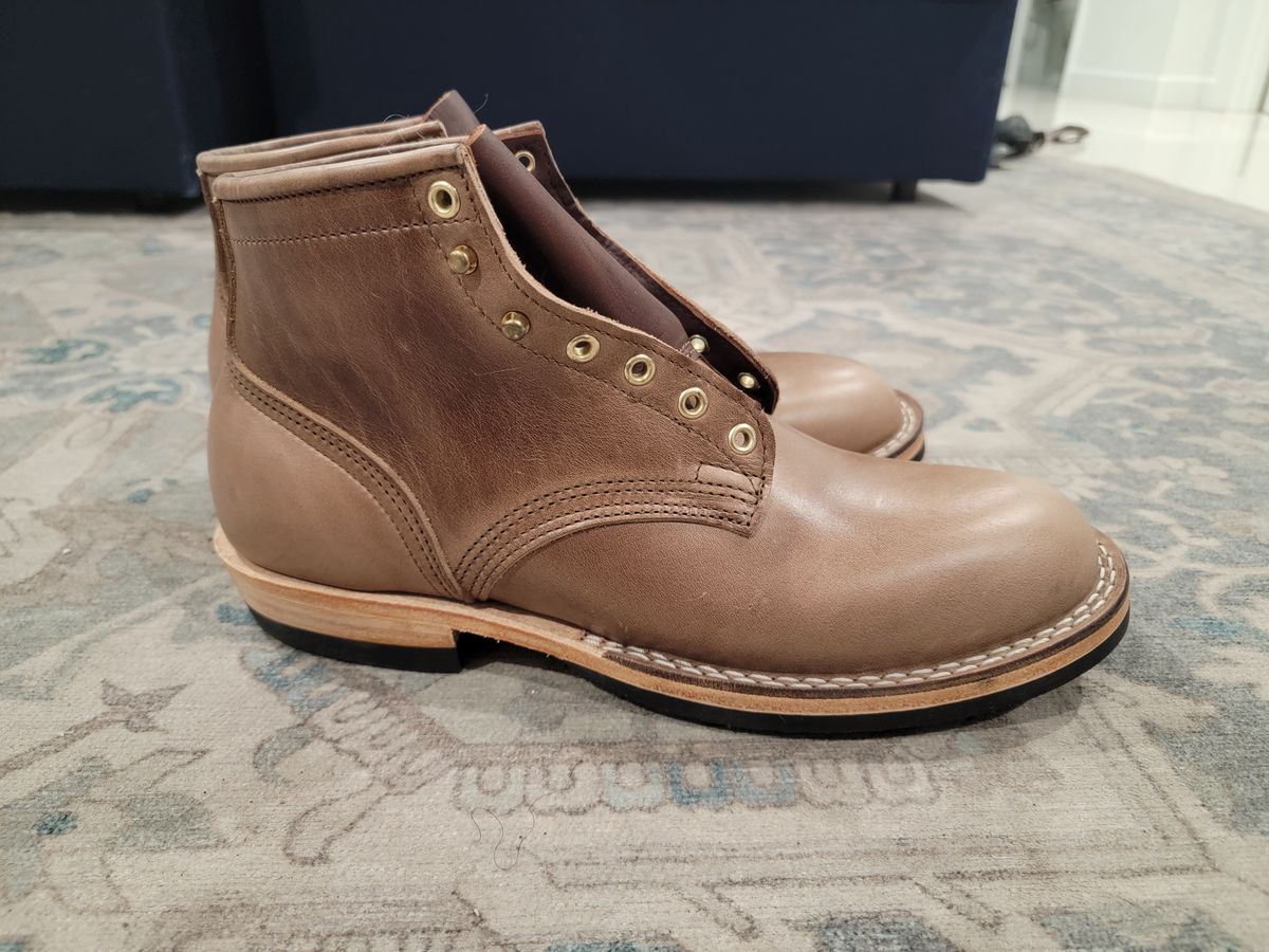 Photo by ShadyBoots on November 2, 2023 of the Nicks MTO in Horween Natural Chromexcel.