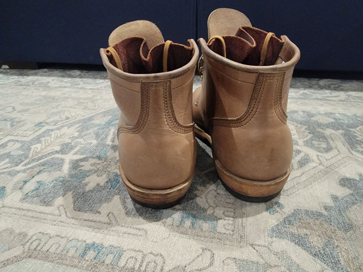 Photo by ShadyBoots on December 5, 2023 of the Nicks MTO in Horween Natural Chromexcel.