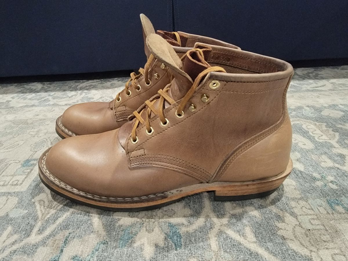 Photo by ShadyBoots on December 5, 2023 of the Nicks MTO in Horween Natural Chromexcel.