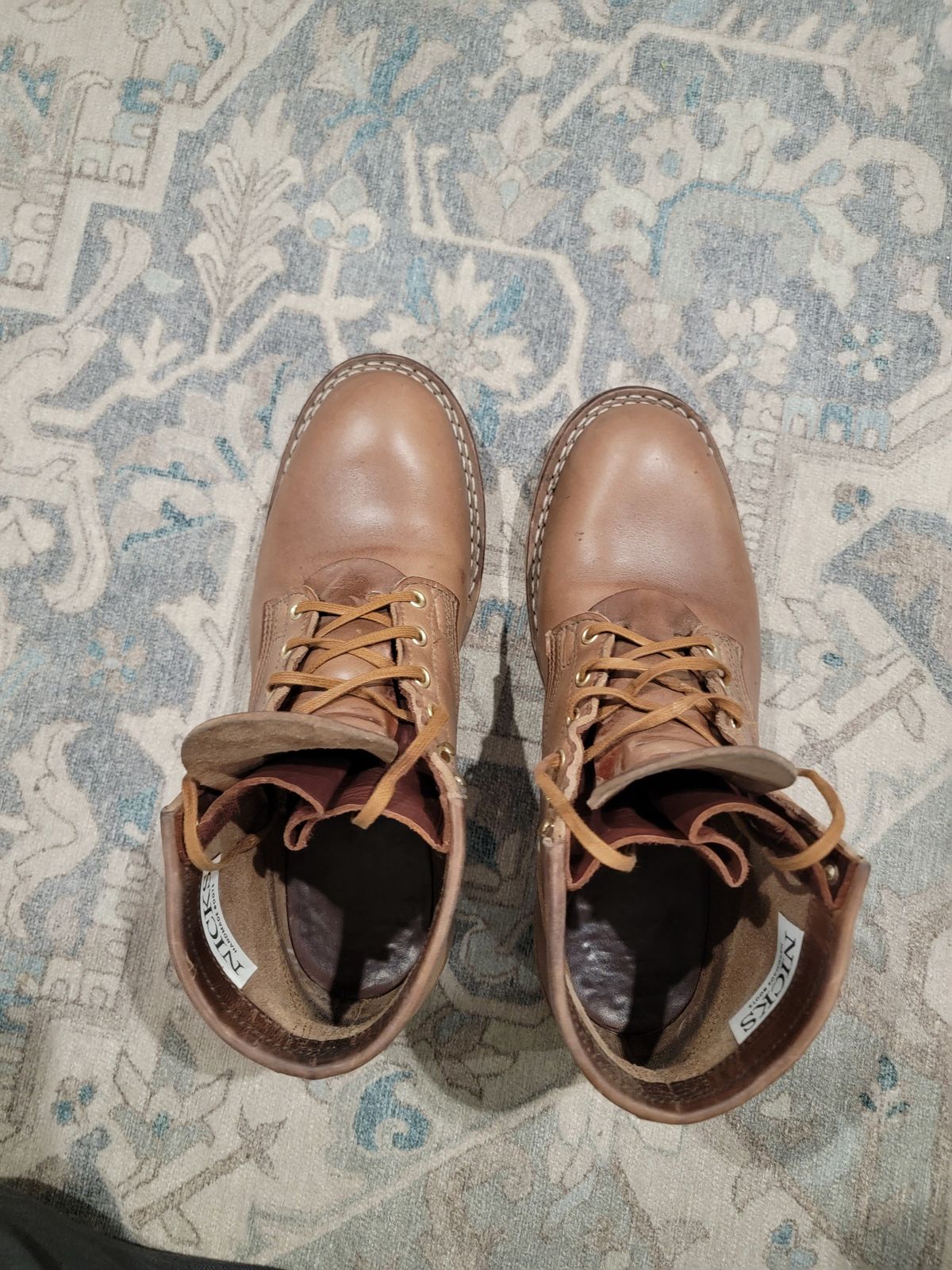 Photo by ShadyBoots on December 5, 2023 of the Nicks MTO in Horween Natural Chromexcel.