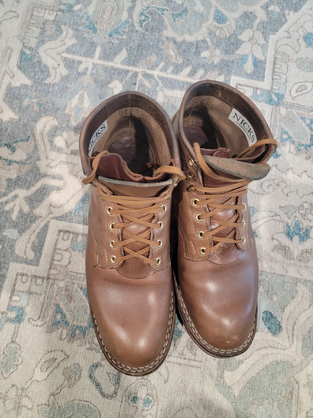 Photo by ShadyBoots on January 5, 2024 of the Nicks MTO in Horween Natural Chromexcel.