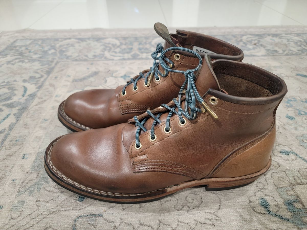 Photo by ShadyBoots on February 6, 2024 of the Nicks MTO in Horween Natural Chromexcel.