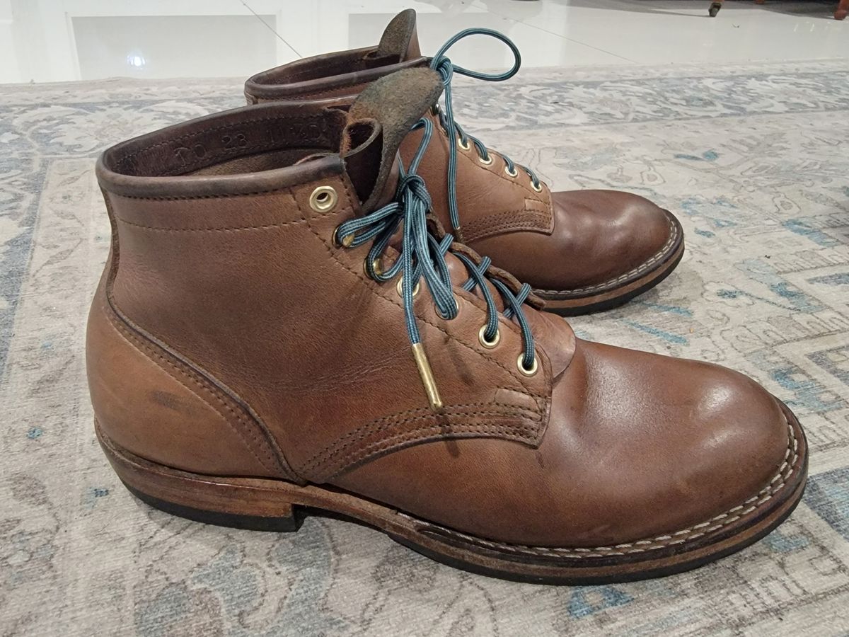 Photo by ShadyBoots on February 6, 2024 of the Nicks MTO in Horween Natural Chromexcel.