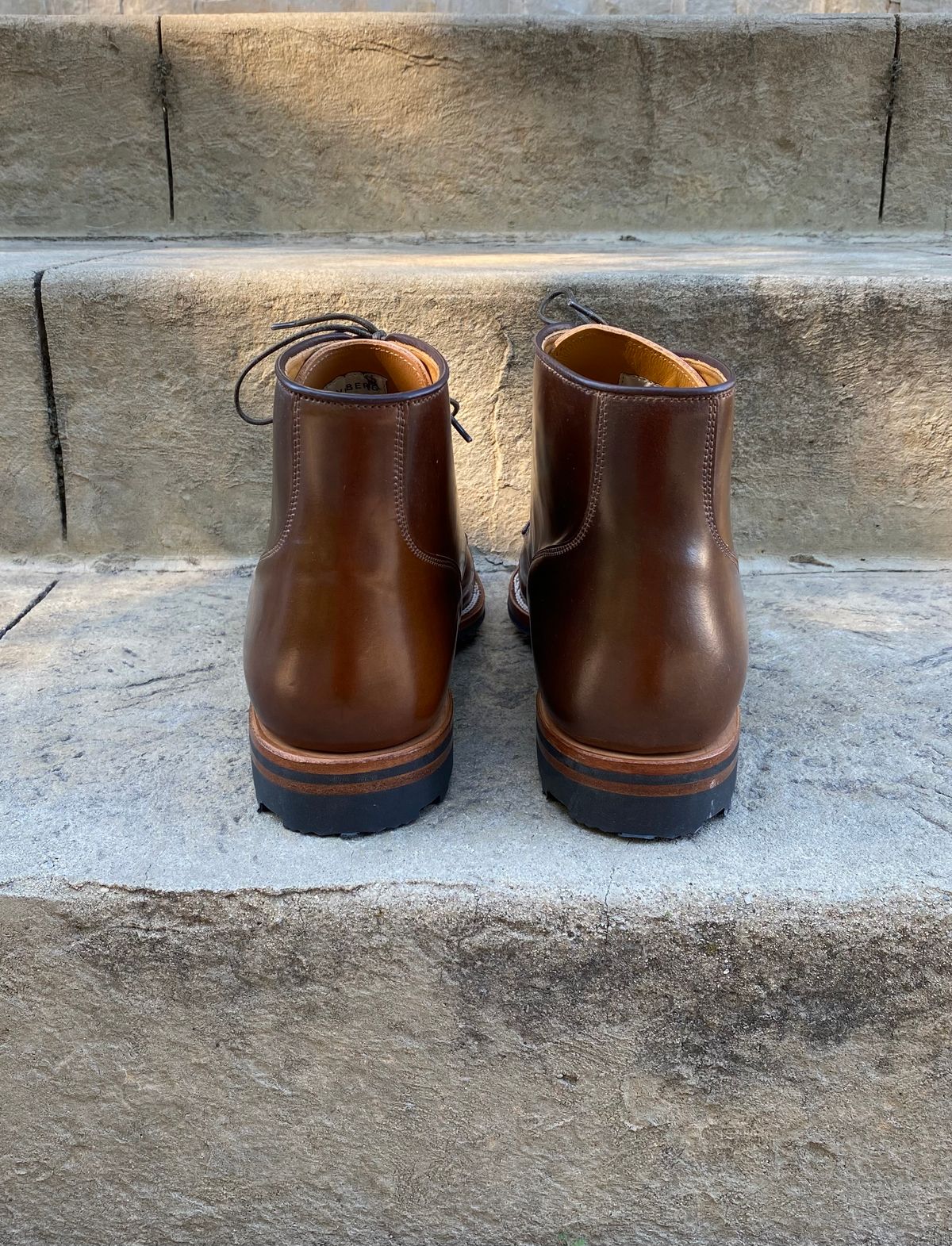 Photo by titletowngoods on October 1, 2022 of the Viberg Service Boot BCT in Horween Mahogany Shell Cordovan.