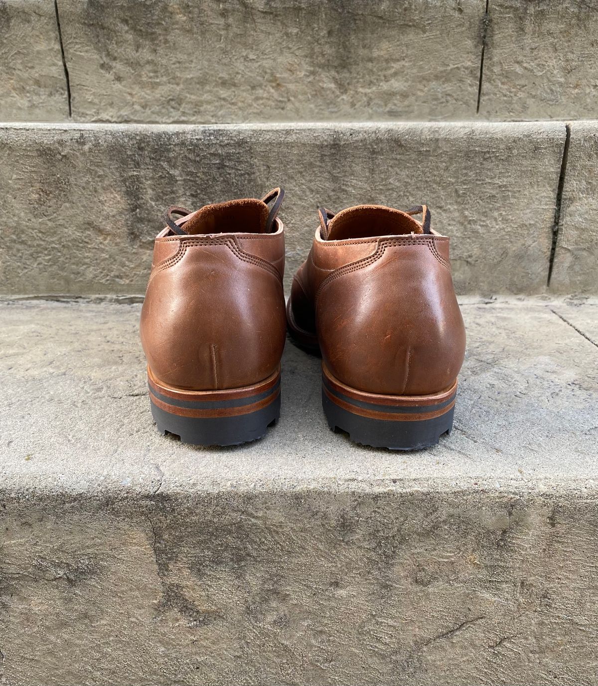 Photo by titletowngoods on October 5, 2022 of the Viberg 145 Oxford in Horween Natural Essex Workshoe Butt.