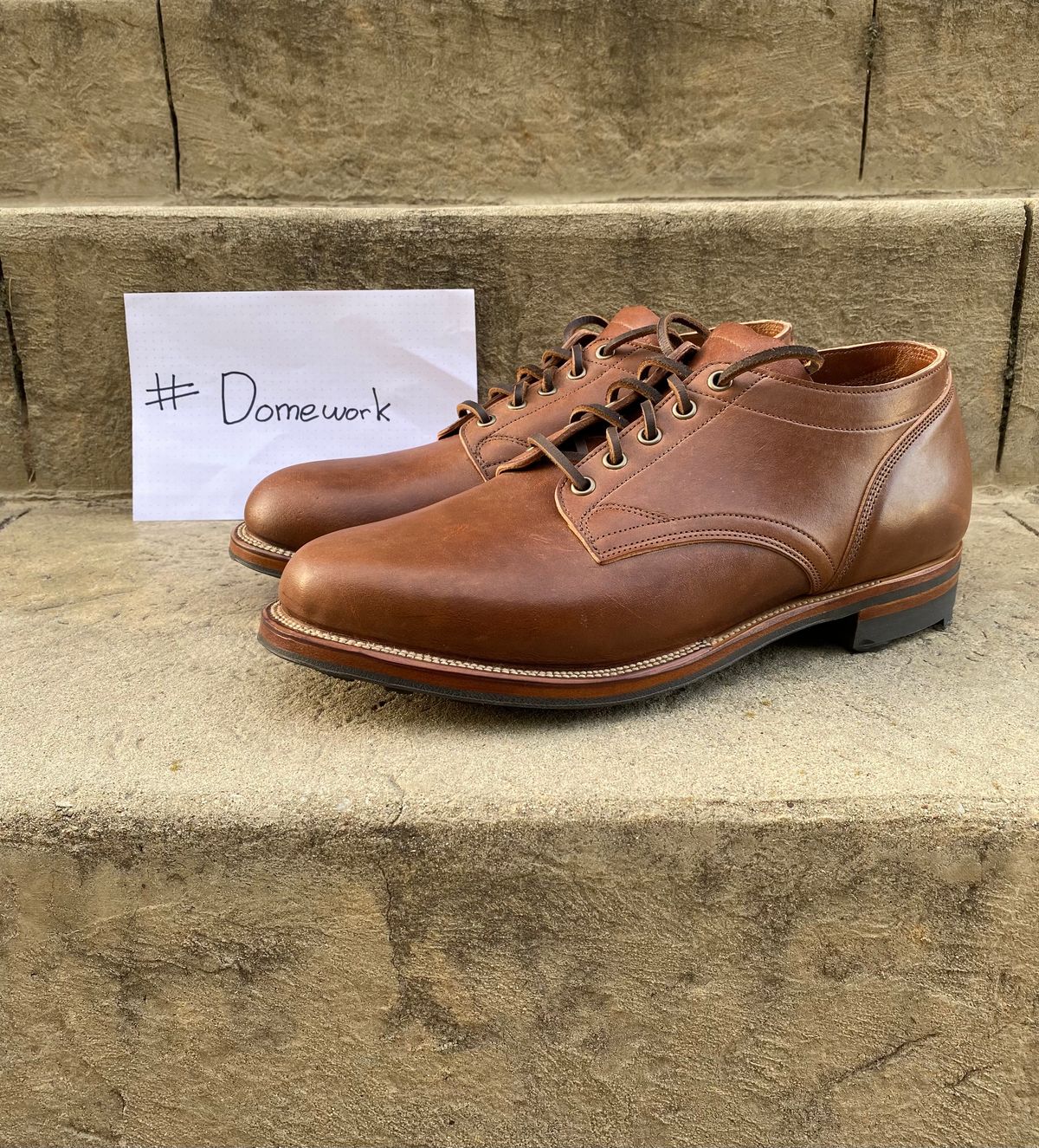 Photo by titletowngoods on October 5, 2022 of the Viberg 145 Oxford in Horween Natural Essex Workshoe Butt.