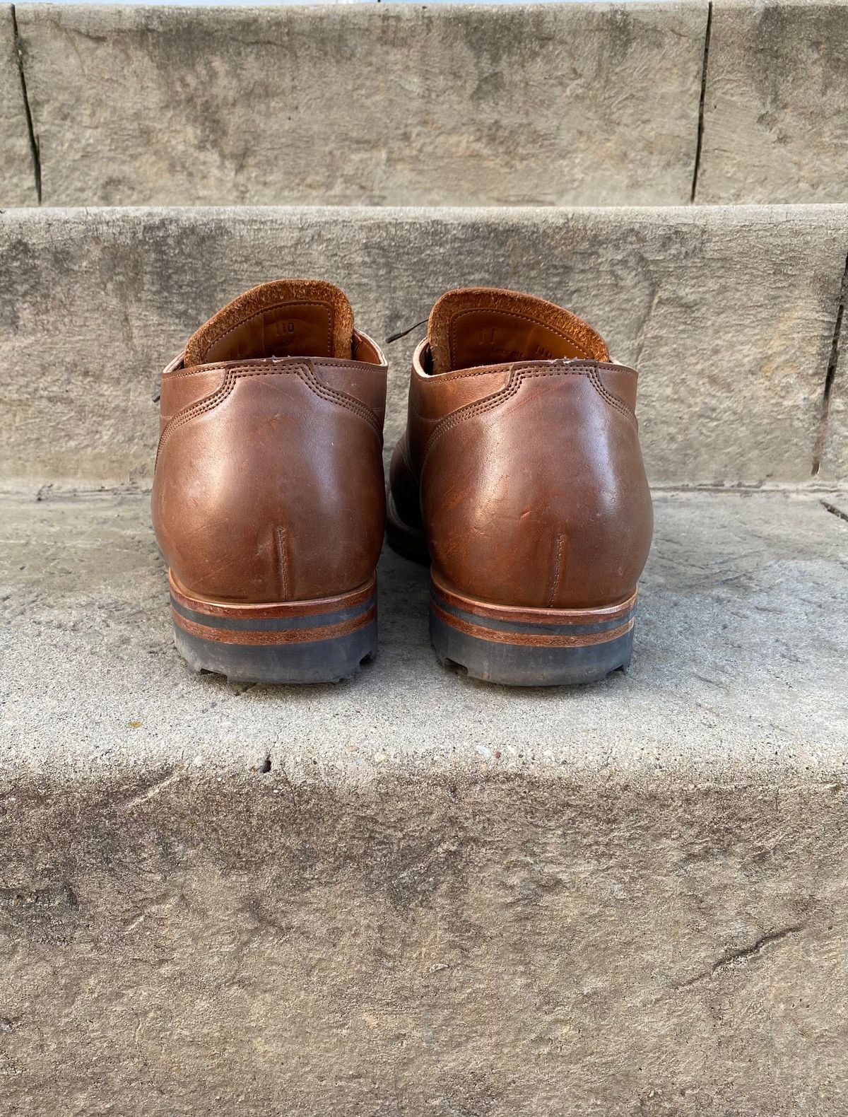 Photo by titletowngoods on November 5, 2022 of the Viberg 145 Oxford in Horween Natural Essex Workshoe Butt.