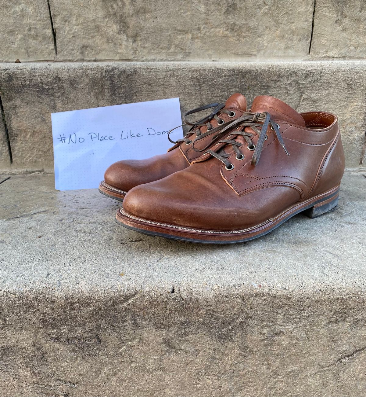 Photo by titletowngoods on November 5, 2022 of the Viberg 145 Oxford in Horween Natural Essex Workshoe Butt.