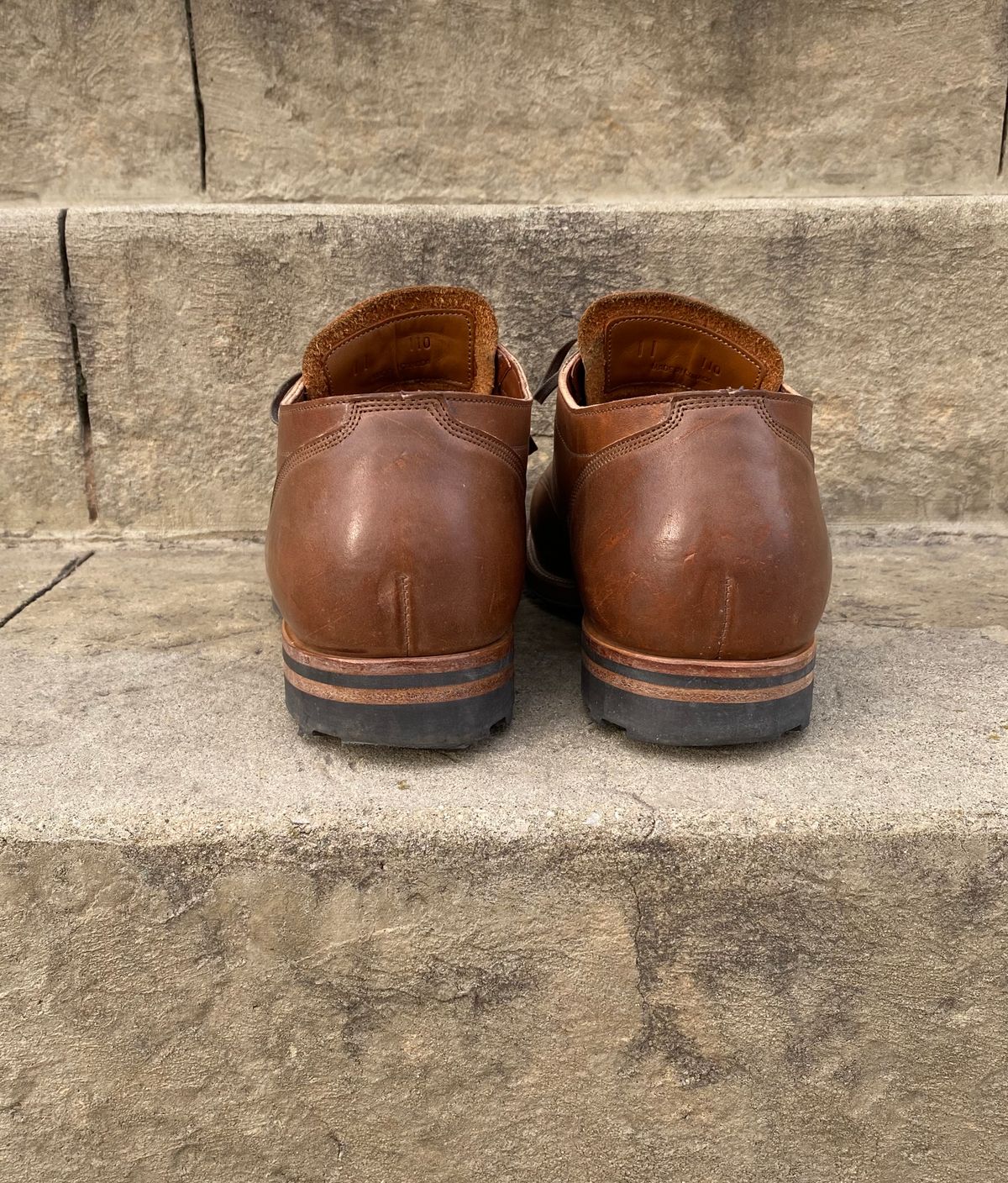 Photo by titletowngoods on December 2, 2022 of the Viberg 145 Oxford in Horween Natural Essex Workshoe Butt.