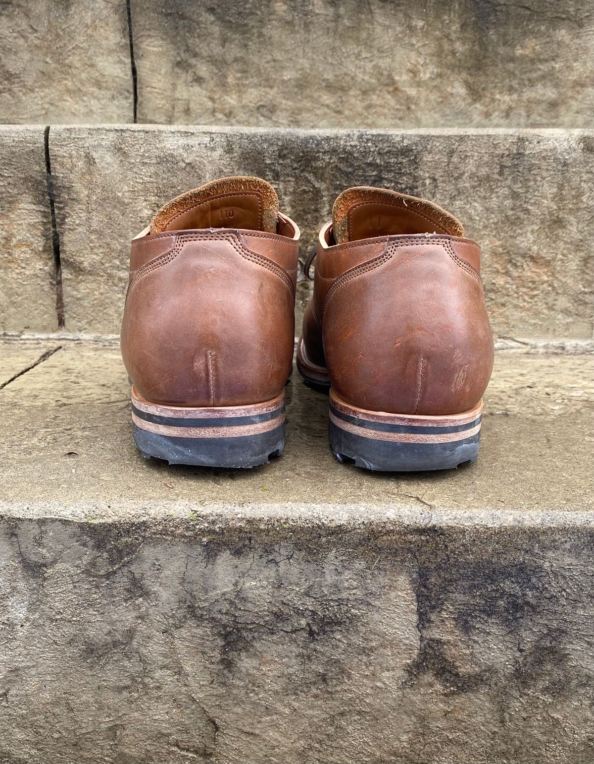 Photo by titletowngoods on January 2, 2023 of the Viberg 145 Oxford in Horween Natural Essex Workshoe Butt.