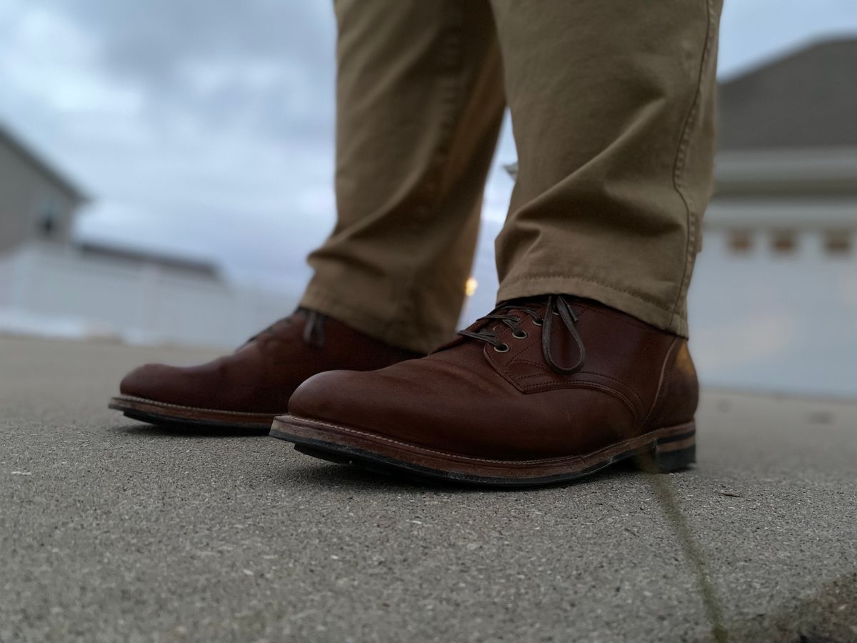 Photo by titletowngoods on February 3, 2023 of the Viberg 145 Oxford in Horween Natural Essex Workshoe Butt.