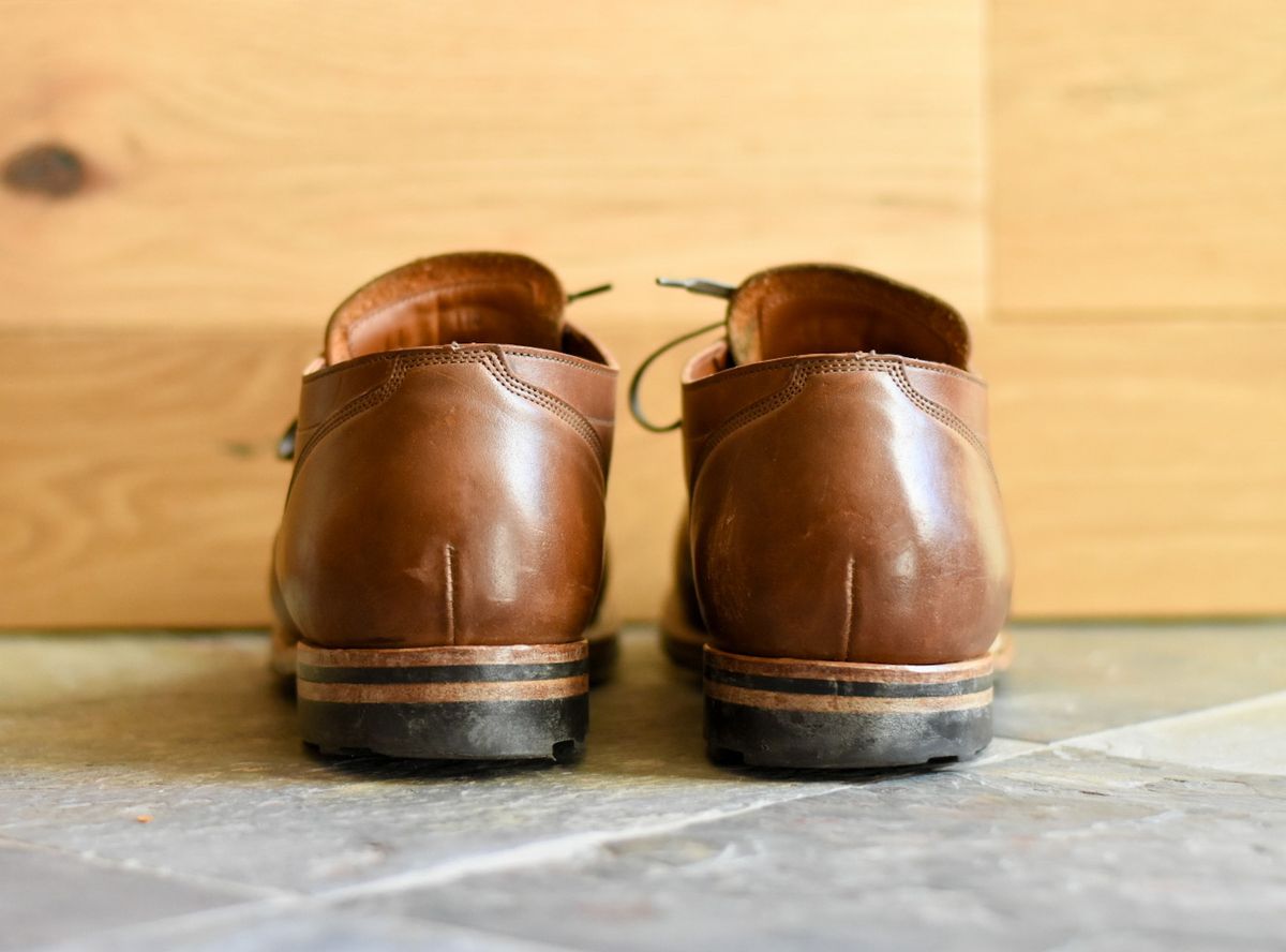 Photo by titletowngoods on February 3, 2023 of the Viberg 145 Oxford in Horween Natural Essex Workshoe Butt.