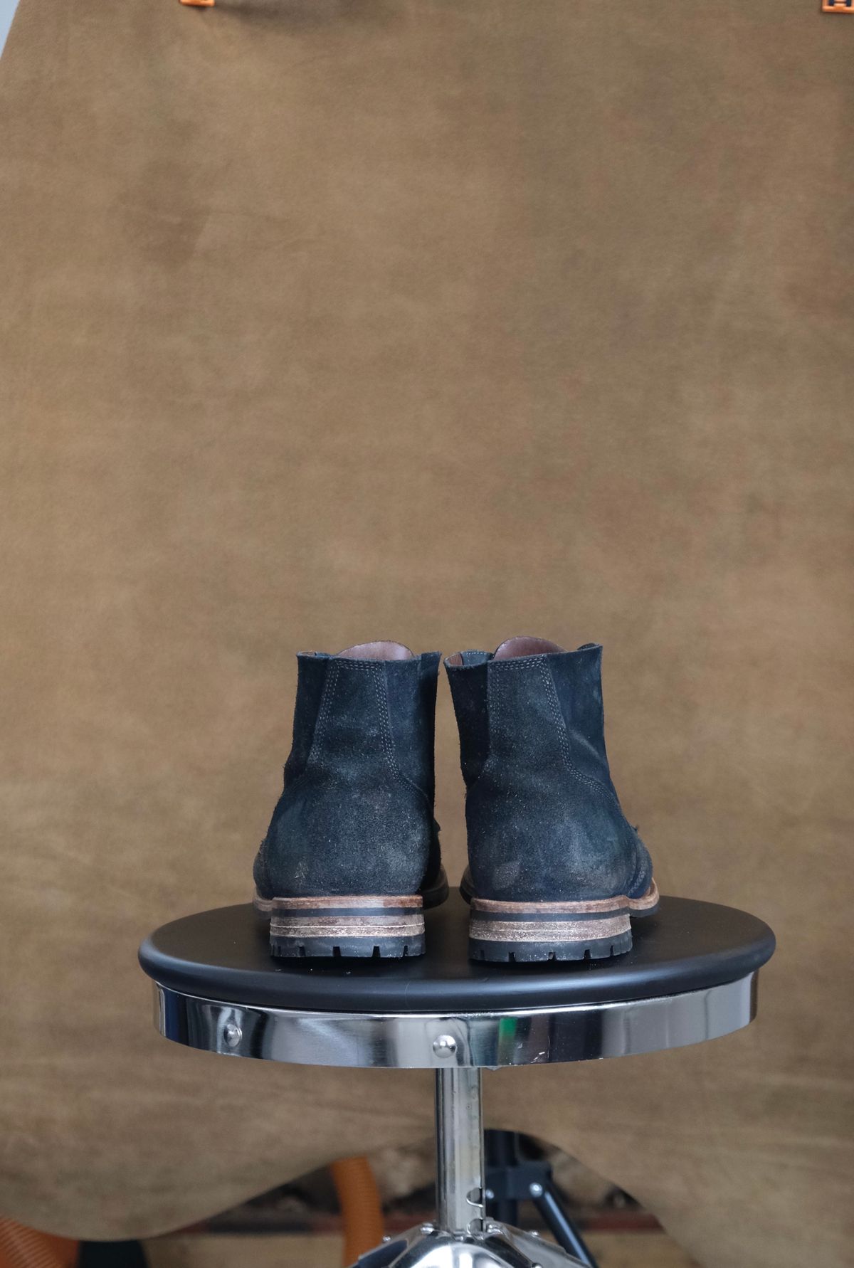 Photo by titletowngoods on February 4, 2024 of the Oak Street Bootmakers Field Boot in Horween Natural Indigo Chromexcel Roughout.