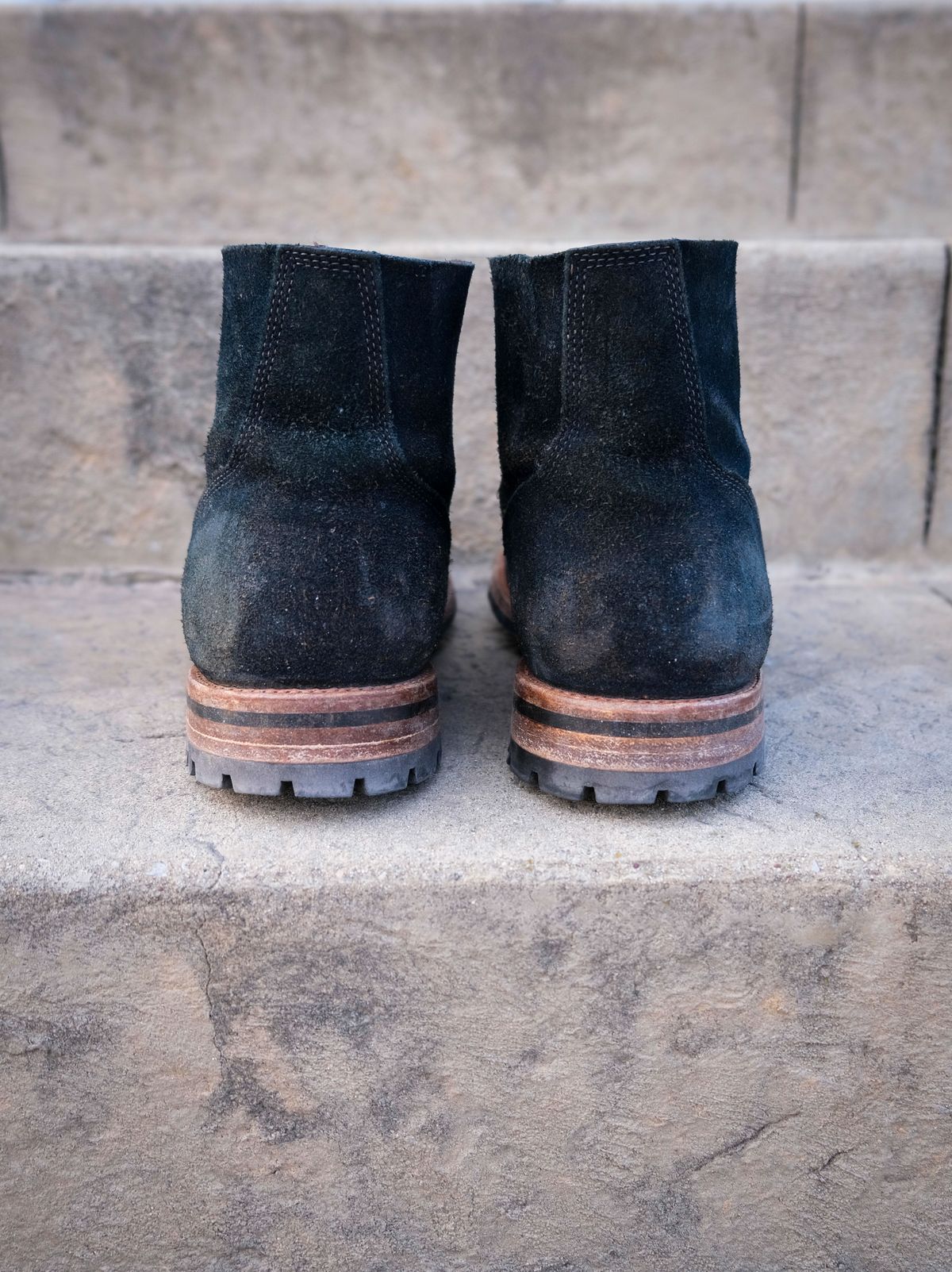 Photo by titletowngoods on March 3, 2024 of the Oak Street Bootmakers Field Boot in Horween Natural Indigo Chromexcel Roughout.