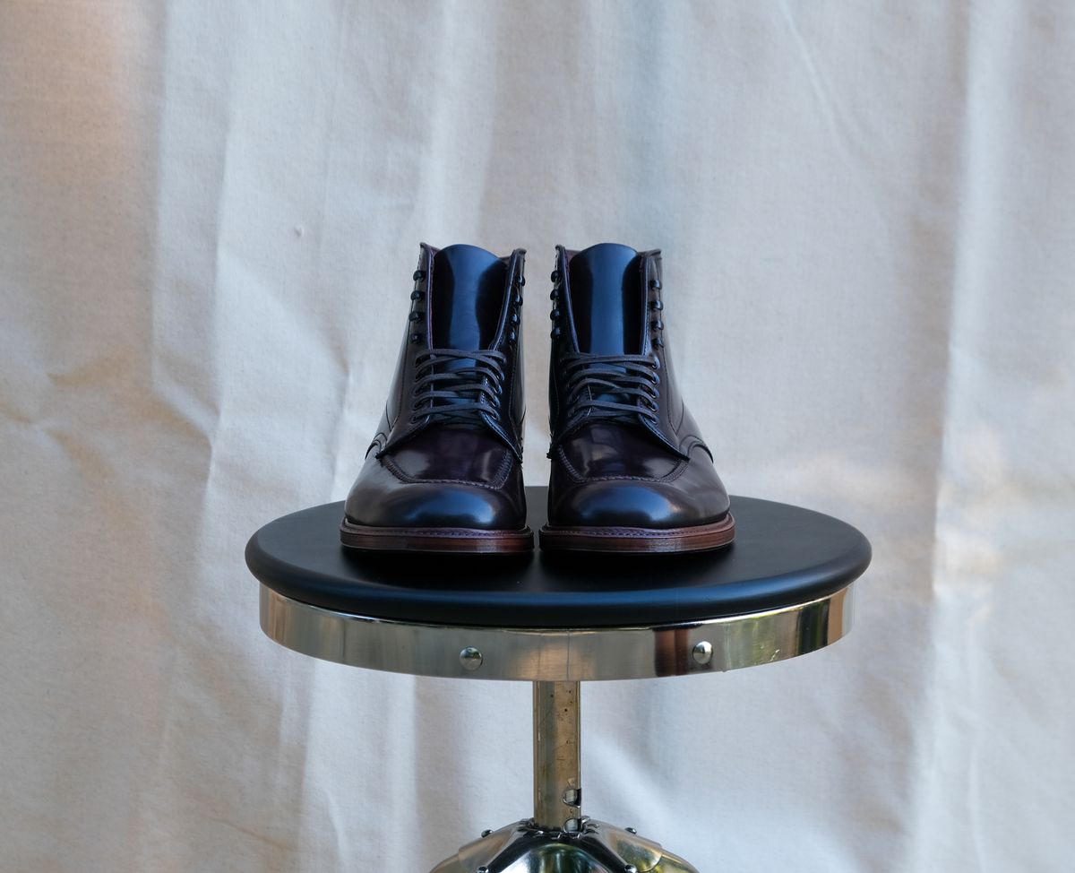 Photo by titletowngoods on October 1, 2024 of the Alden Indy Boot in Horween Color 8 Shell Cordovan.