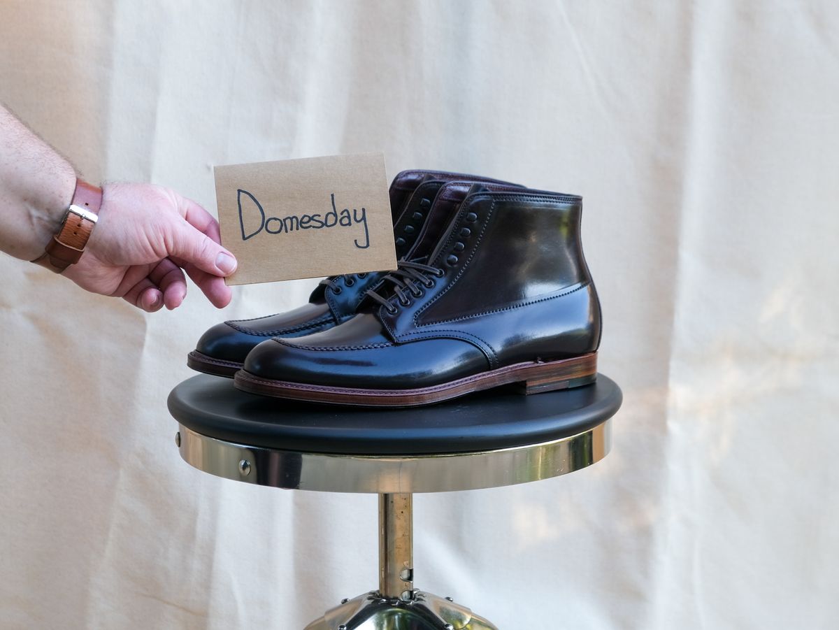 Photo by titletowngoods on October 1, 2024 of the Alden Indy Boot in Horween Color 8 Shell Cordovan.